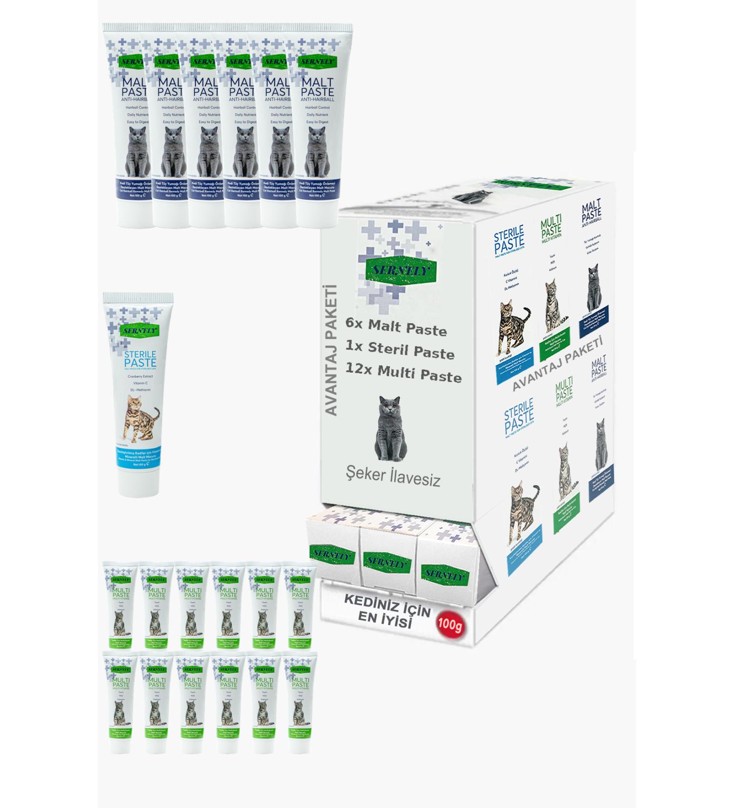 Sernely Cat Vitamin Advantage Package (Multi Paste 12x100gr Malt Paste 6x100gr Sterile Paste 1x100gr)-364