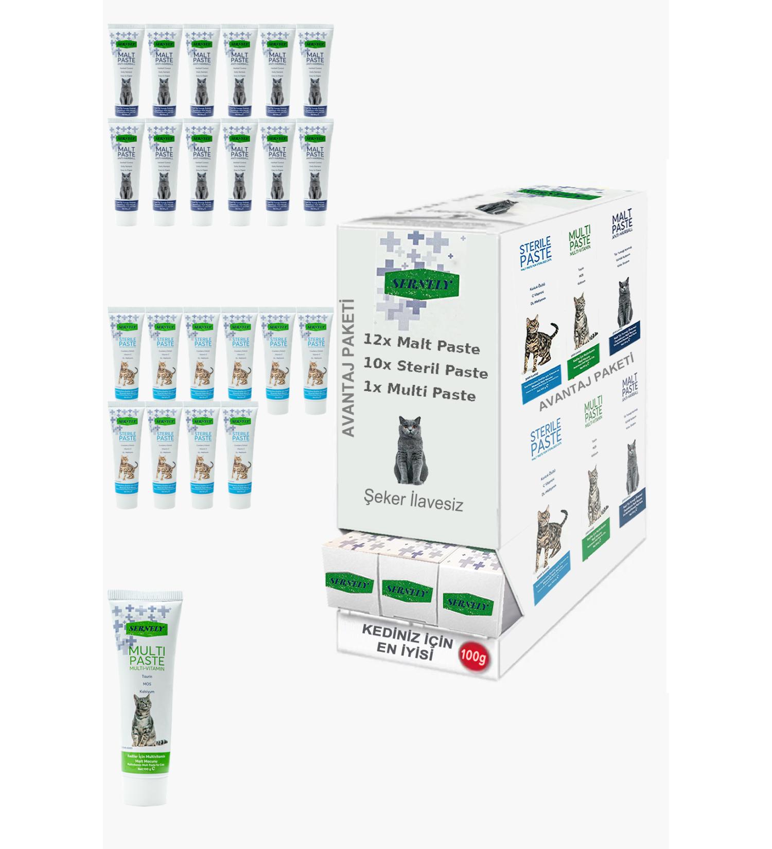 Sernely Cat Vitamin Advantage Package (Malt Paste 12x100gr Sterile Paste 10x100gr Multi Paste 1x100gr)-384