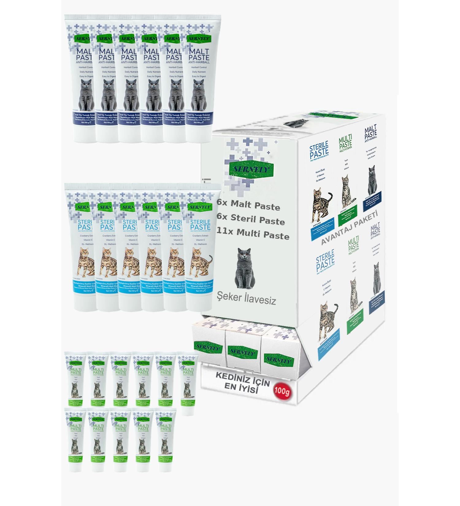 Sernely Cat Vitamin Advantage Package (Multi Paste 11x100gr Sterile Paste 6x100gr Malt Paste 6x100gr)-464