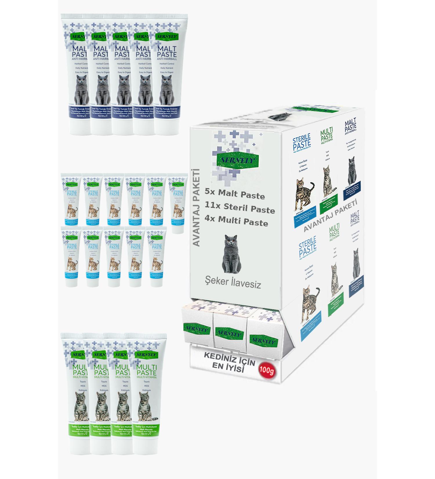 Sernely Cat Vitamin Advantage Package (Sterile Paste 11x100gr Malt Paste 5x100gr Multi Paste 4x100gr)-540