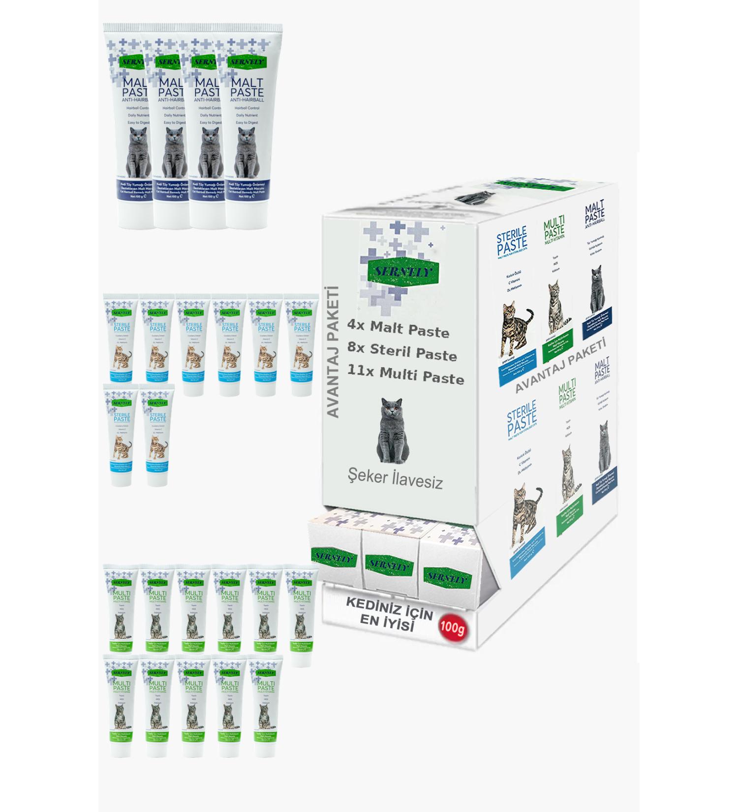 Sernely Cat Vitamin Advantage Package (Multi Paste 11x100gr Sterile Paste 8x100gr Malt Paste 4x100gr)-536