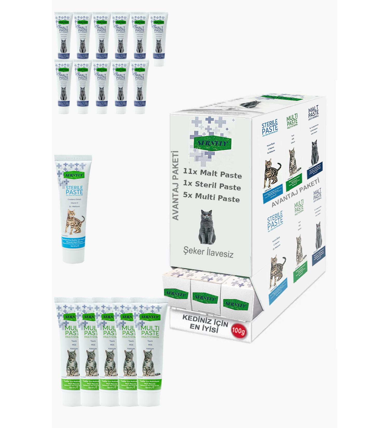 Sernely Cat Malt Advantageous Package (Malt Paste 11x100gr Multi Paste 5x100gr Sterile Paste 1x100gr)-722