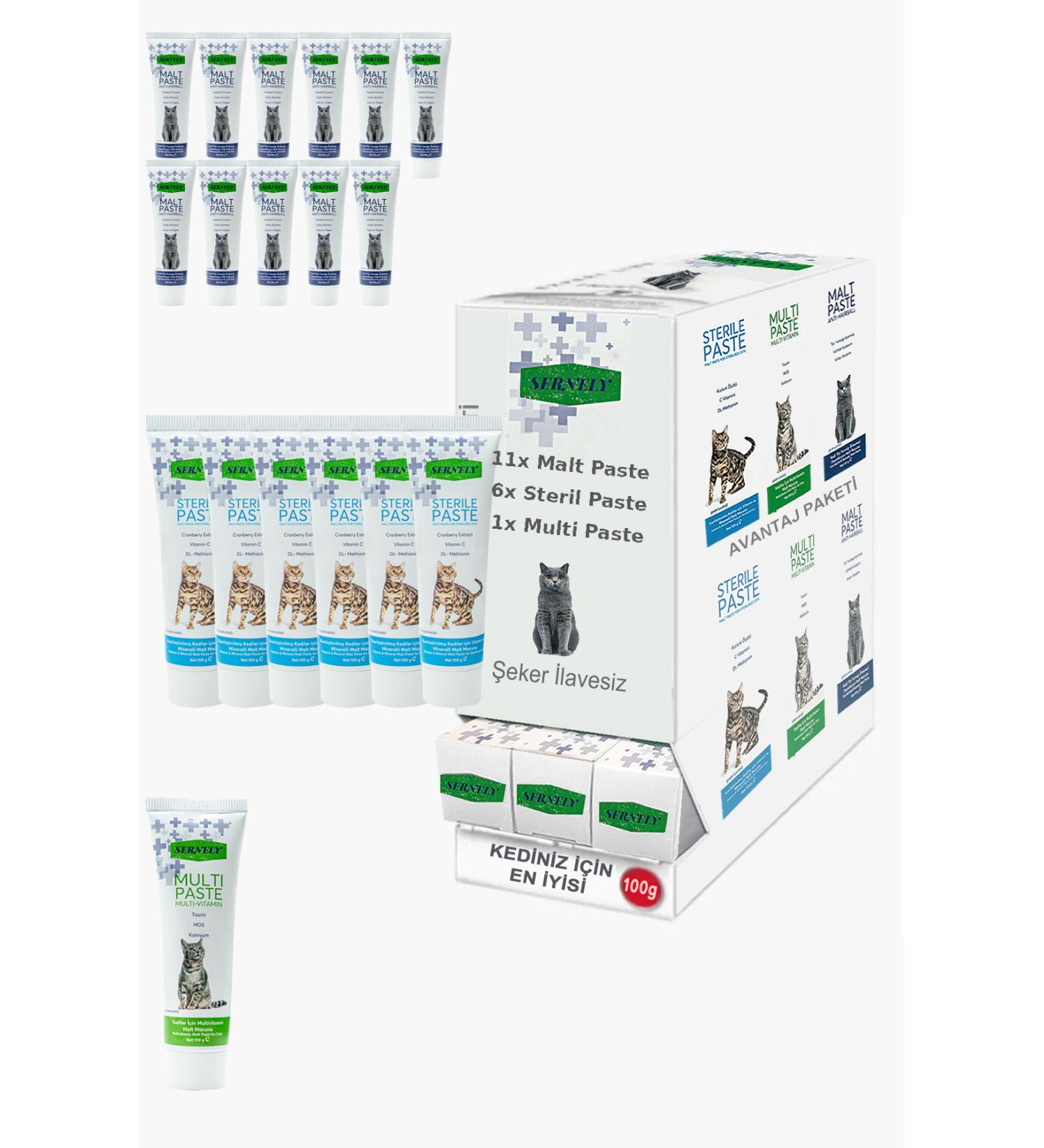 Sernely Cat Malt Advantageous Package (Malt Paste 11x100gr Sterile Paste 6x100gr Multi Paste 1x100gr)-713