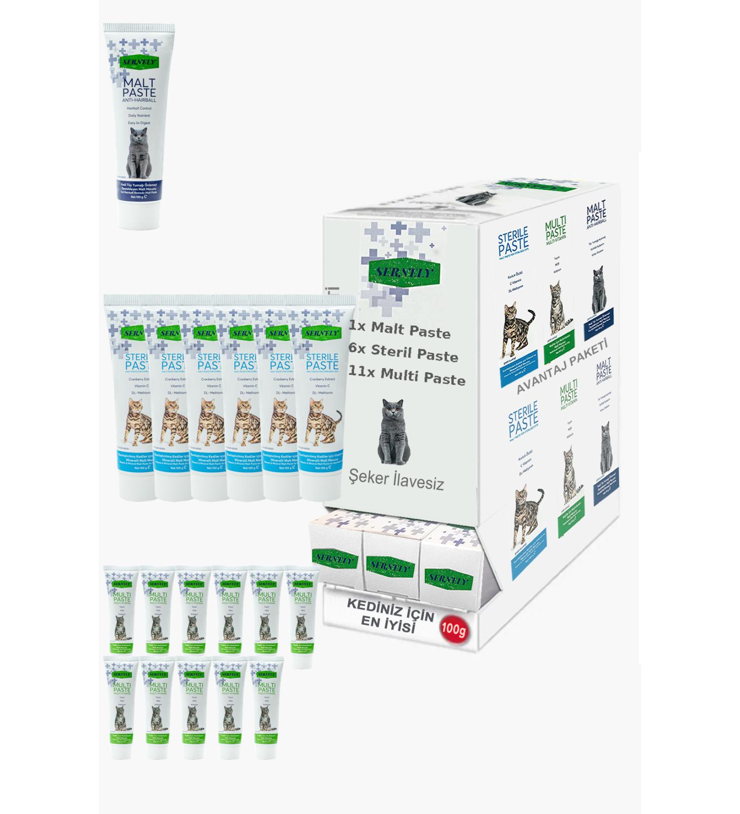 Sernely Cat Malt Advantageous Package (Multi Paste 11x100gr Sterile Paste 6x100gr Malt Paste 1x100gr)-684