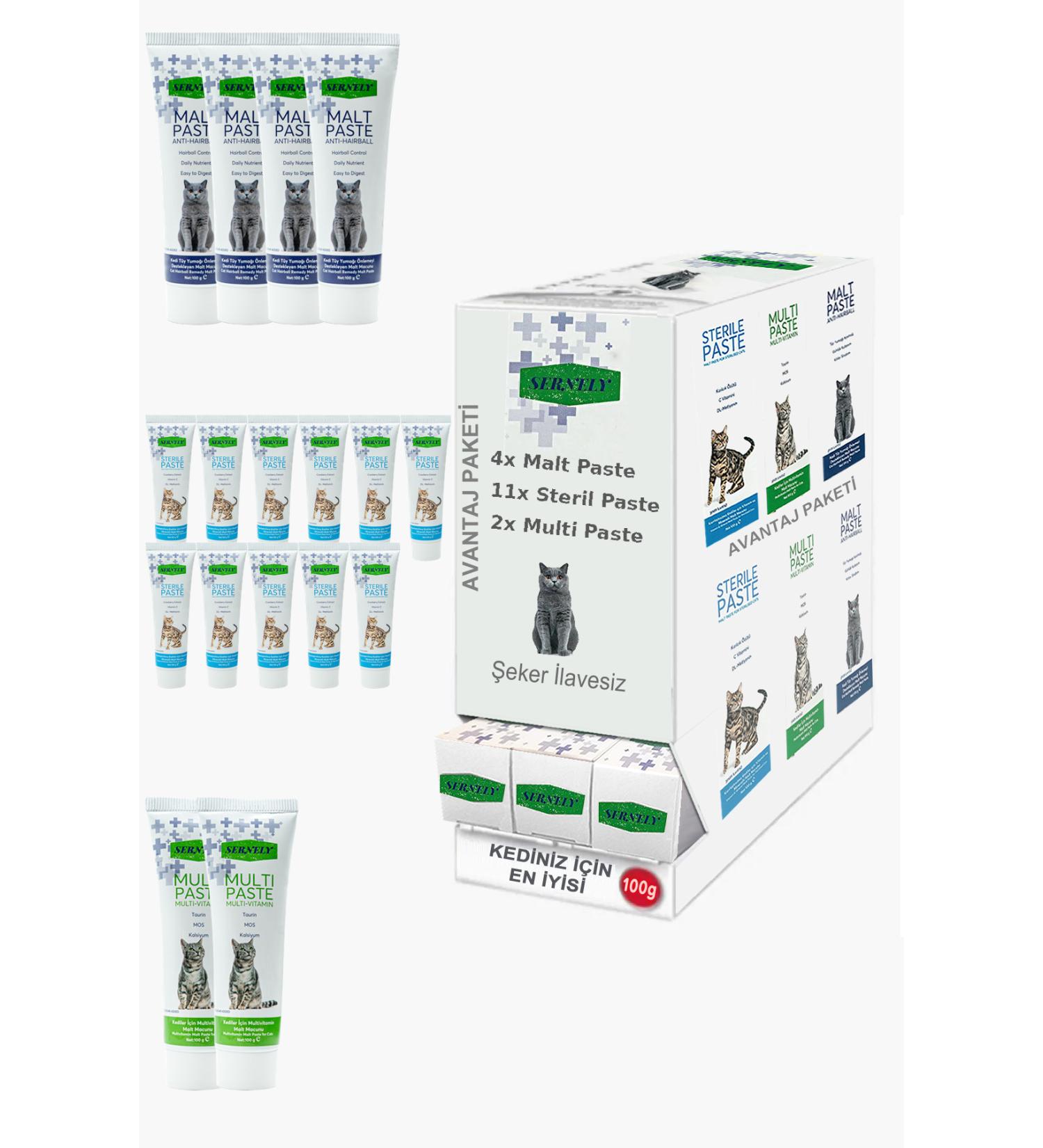 Sernely Cat Malt Advantageous Package (Sterile Paste 11x100gr Malt Paste 4x100gr Multi Paste 2x100gr)-636