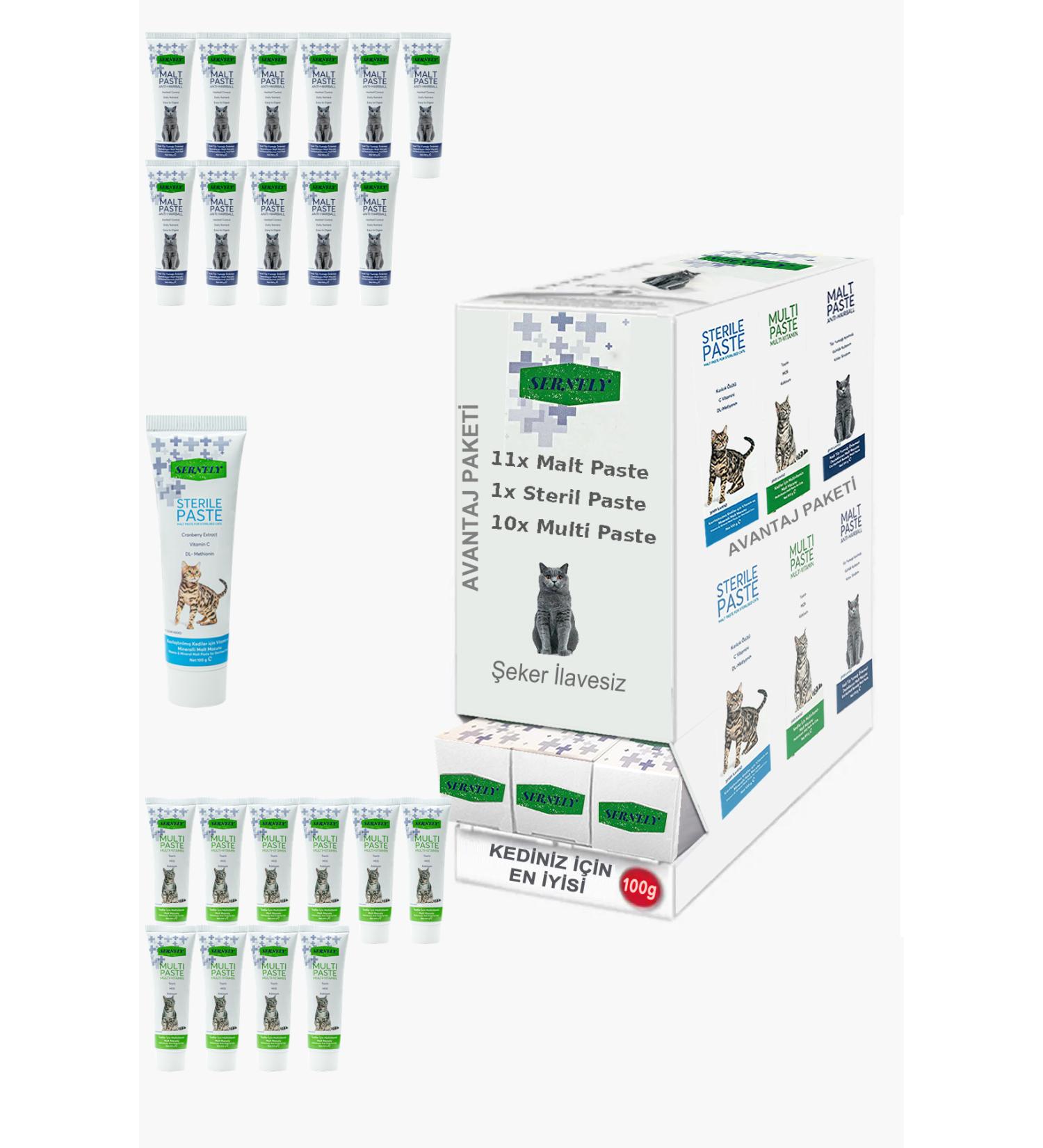 Sernely Cat Malt Advantageous Package (Malt Paste 11x100gr Multi Paste 10x100gr Sterile Paste 1x100gr)-727
