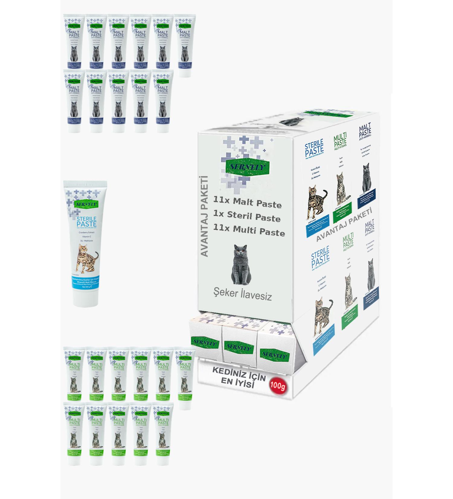 Sernely Cat Malt Advantageous Package (Multi Paste 11x100gr Malt Paste 11x100gr Sterile Paste 1x100gr)-728