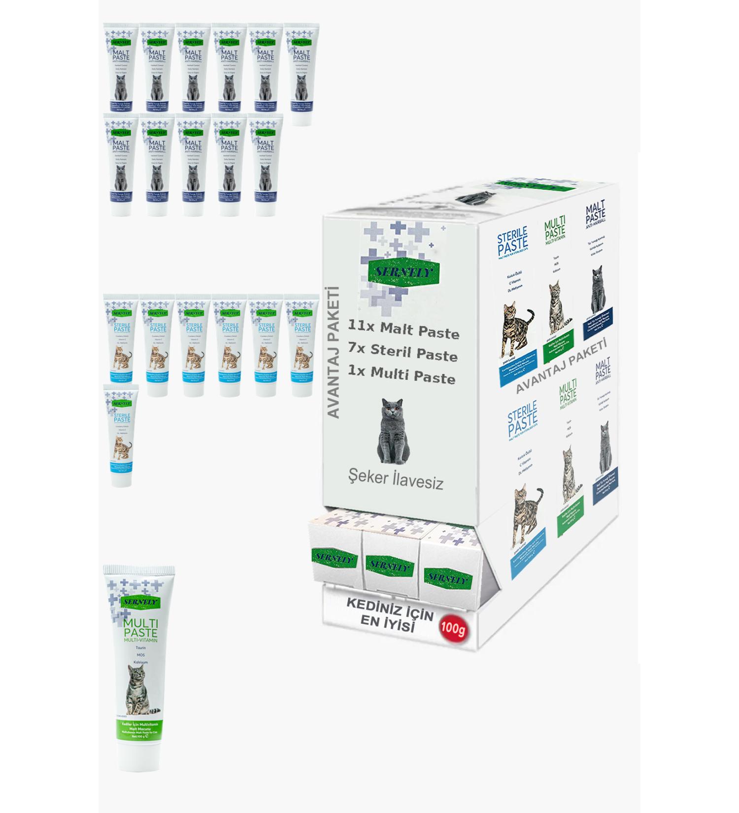 Sernely Cat Malt Advantageous Package (Malt Paste 11x100gr Sterile Paste 7x100gr Multi Paste 1x100gr)-714