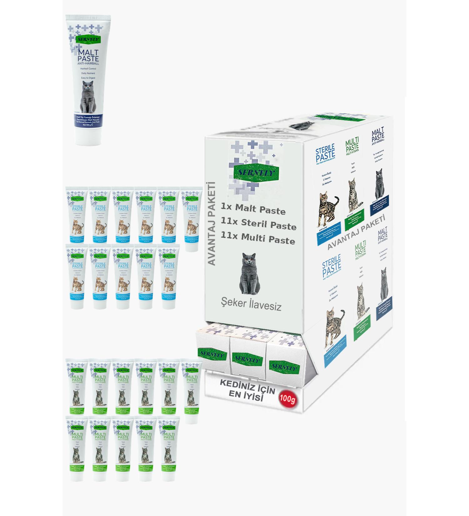 Sernely Cat Malt Advantageous Package (Sterile Paste 11x100gr Multi Paste 11x100gr Malt Paste 1x100gr)-689