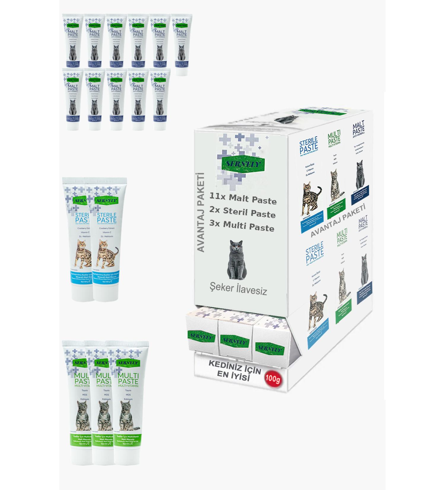 Sernely Cat Malt Advantageous Package (Malt Paste 11x100gr Multi Paste 3x100gr Sterile Paste 2x100gr)-660