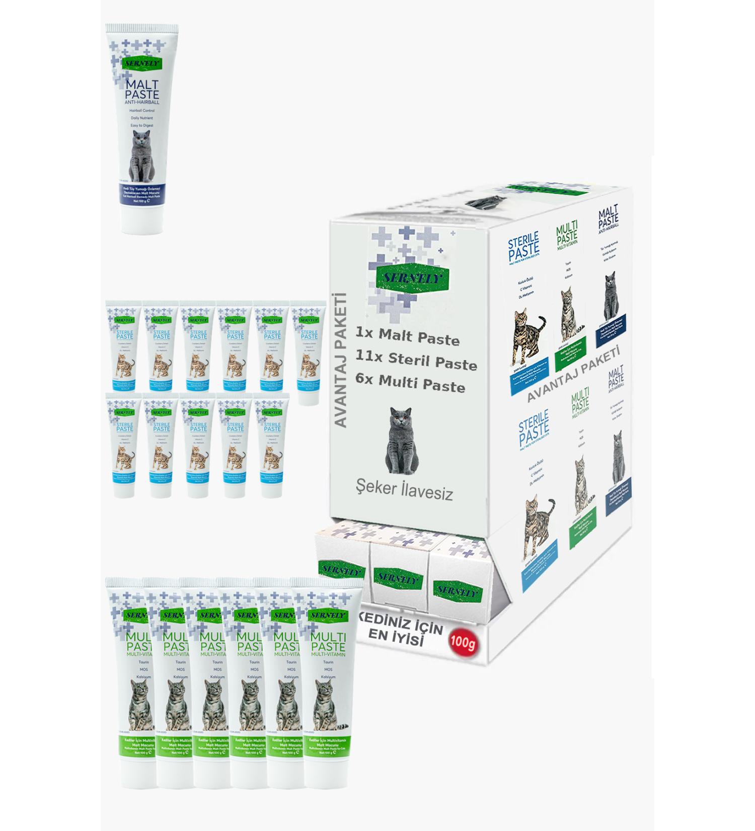 Sernely Cat Malt Advantageous Package (Sterile Paste 11x100gr Multi Paste 6x100gr Malt Paste 1x100gr)-674