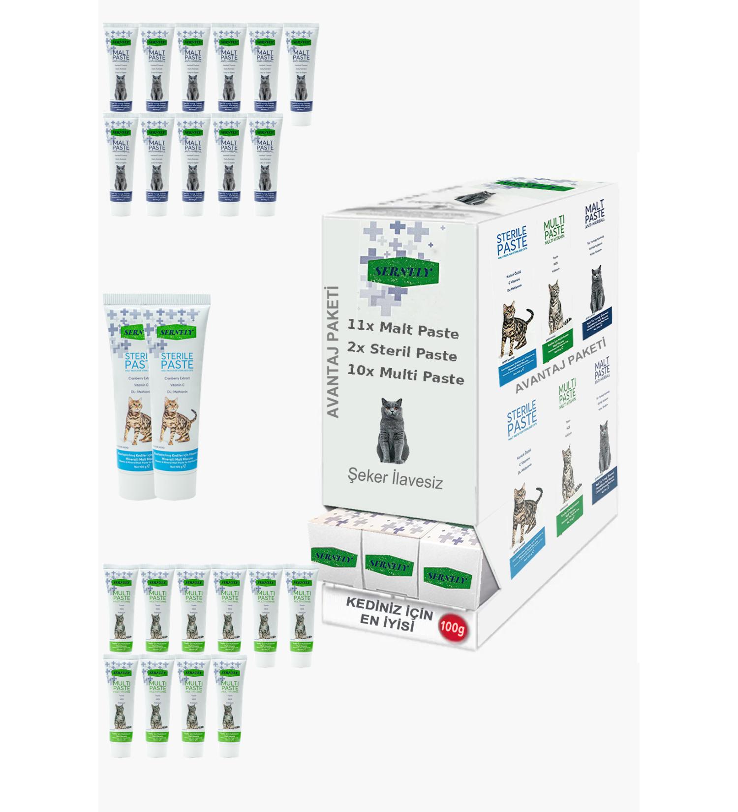 Sernely Cat Malt Advantageous Package (Malt Paste 11x100gr Multi Paste 10x100gr Sterile Paste 2x100gr)-667