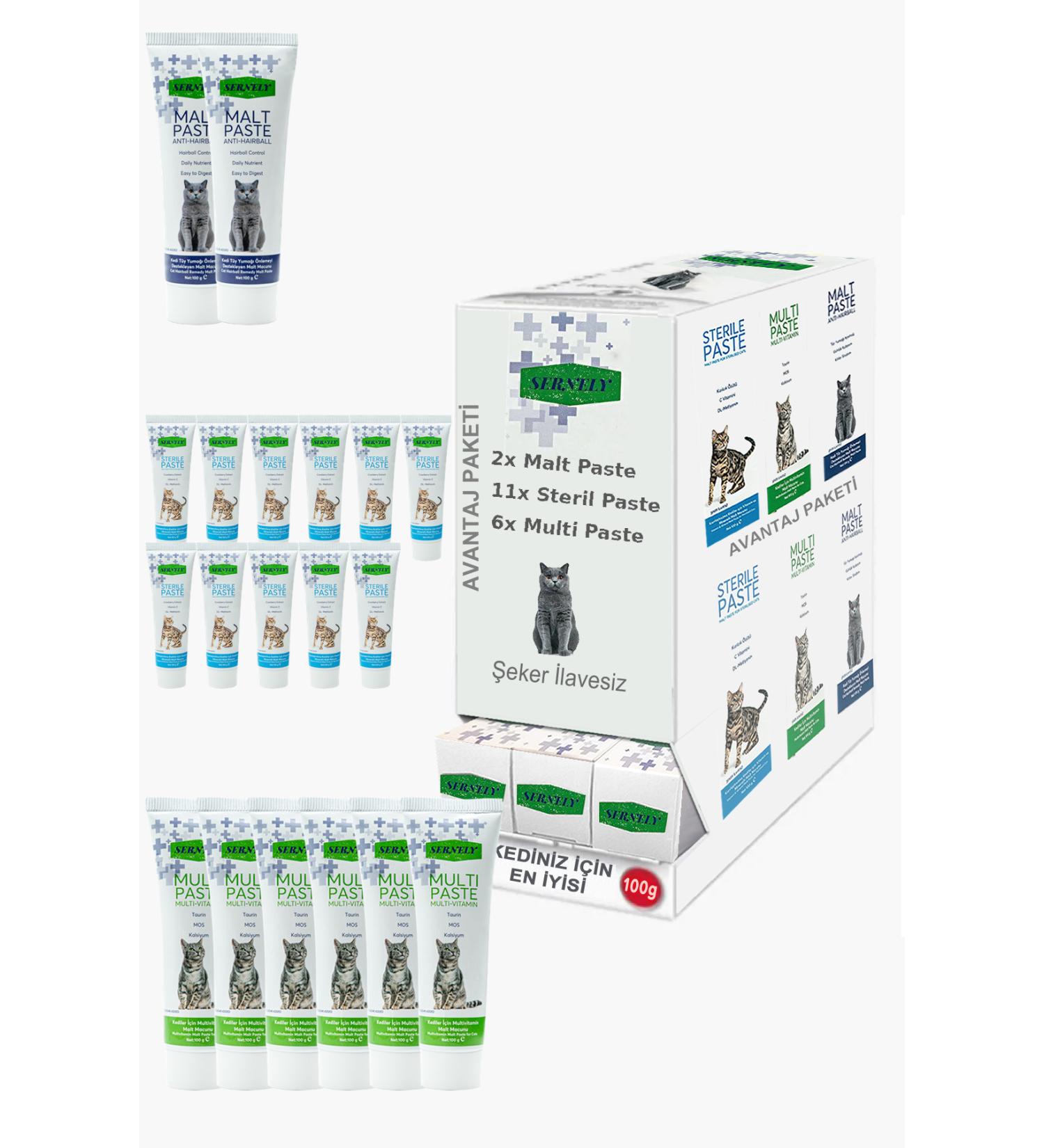 Sernely Cat Malt Advantageous Package (Sterile Paste 11x100gr Multi Paste 6x100gr Malt Paste 2x100gr)-619