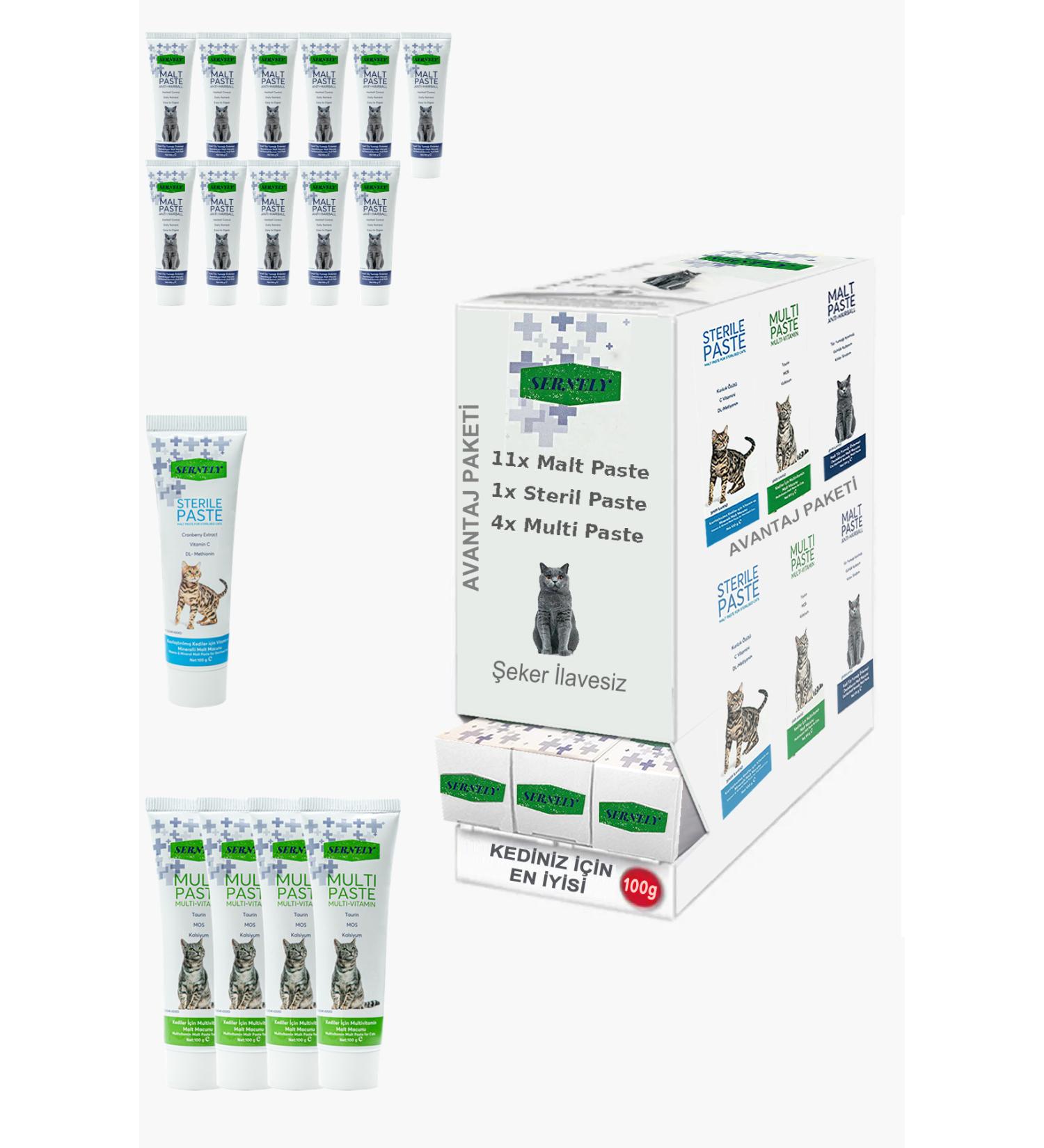 Sernely Cat Malt Advantageous Package (Malt Paste 11x100gr Multi Paste 4x100gr Sterile Paste 1x100gr)-721