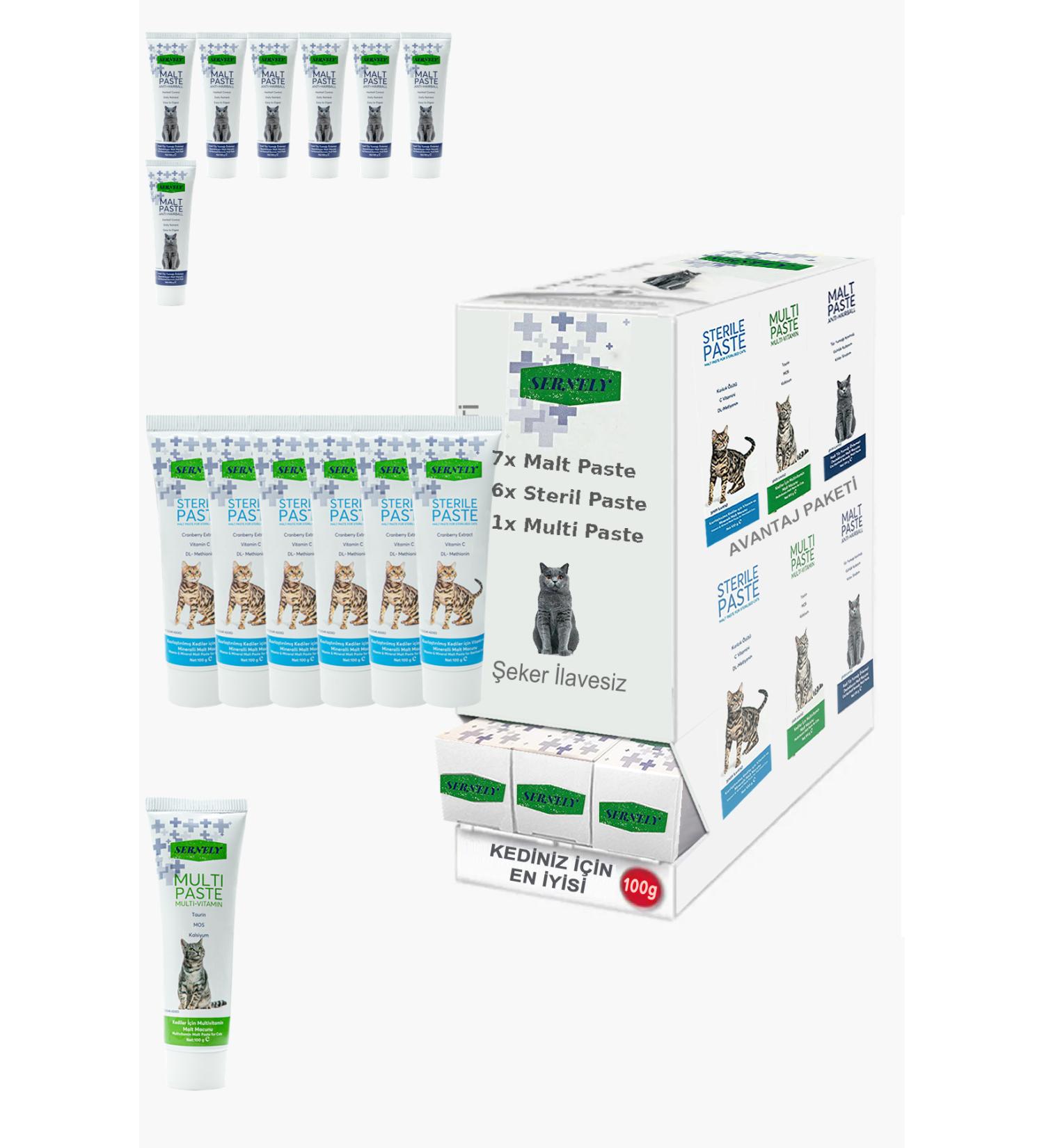 Sernely Cat Vitamin Advantage Package (Malt Paste 7x100gr Sterile Paste 6x100gr Multi Paste 1x100gr)-1505
