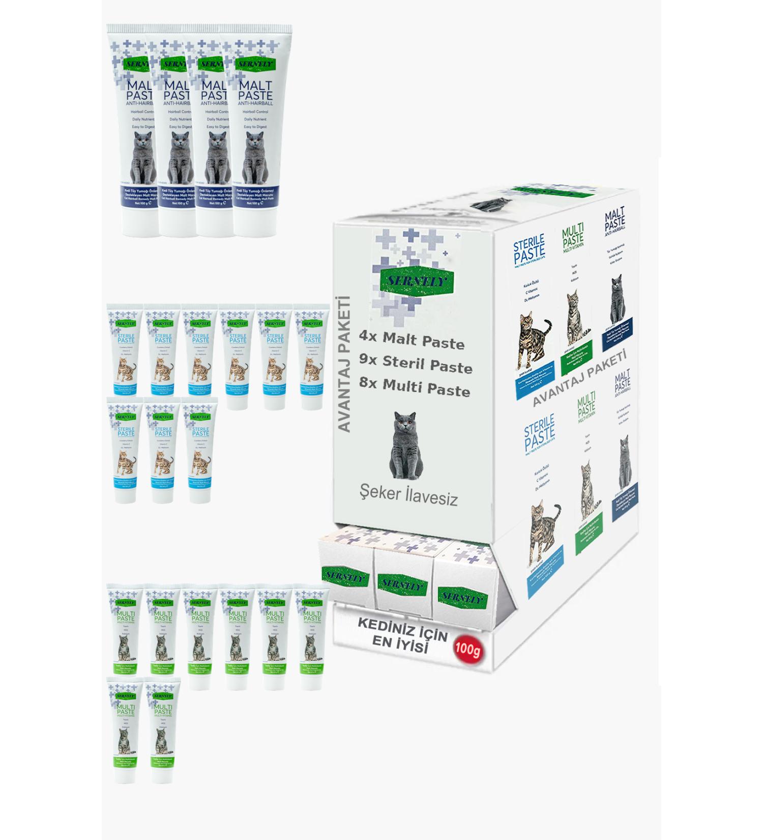 Sernely Cat Malt Advantageous Package (Sterile Paste 9x100gr Multi Paste 8x100gr Malt Paste 4x100gr)-1065