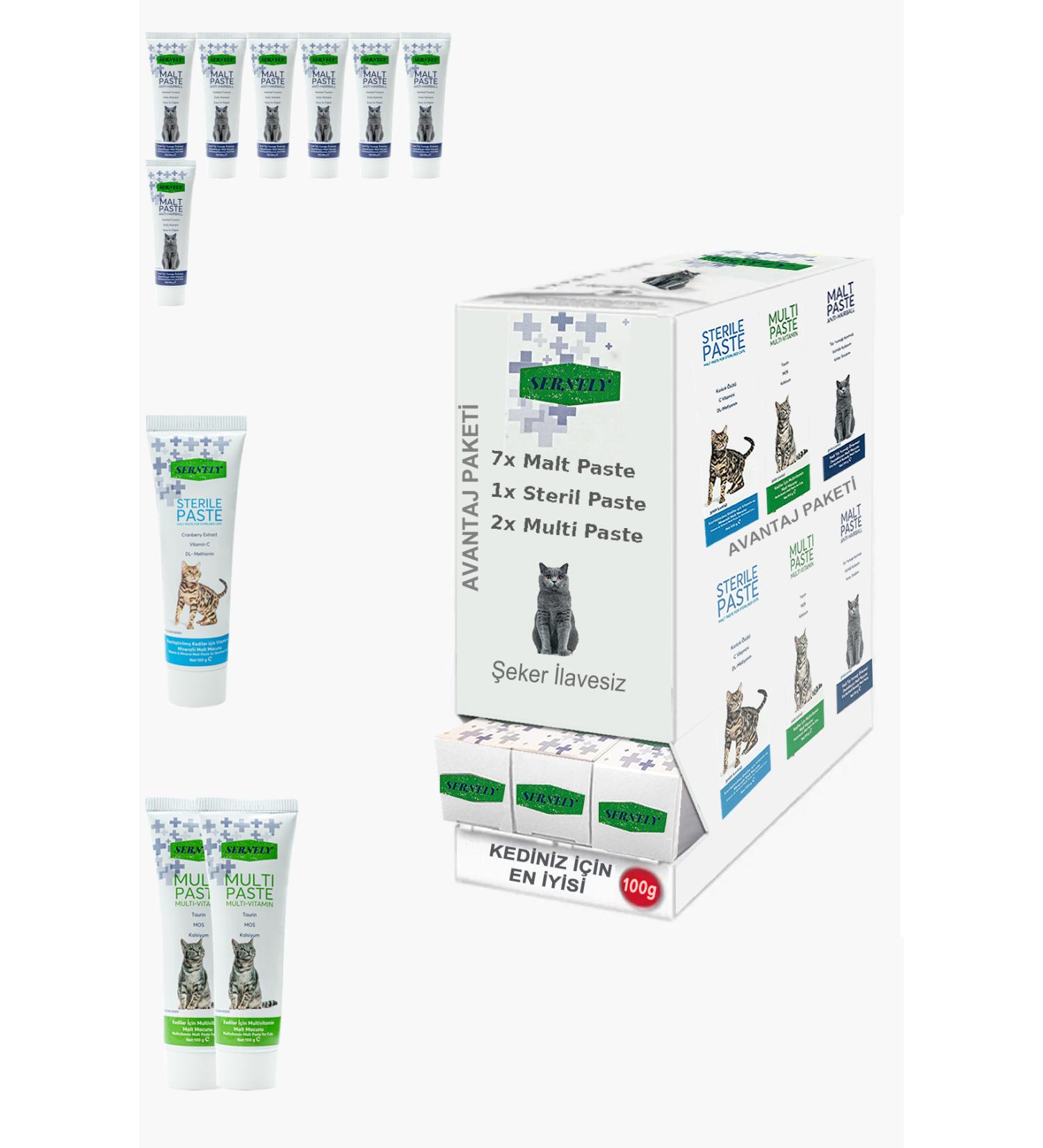 Sernely Cat Vitamin Advantage Package (Malt Paste 7x100gr Multi Paste 2x100gr Sterile Paste 1x100gr)-1507