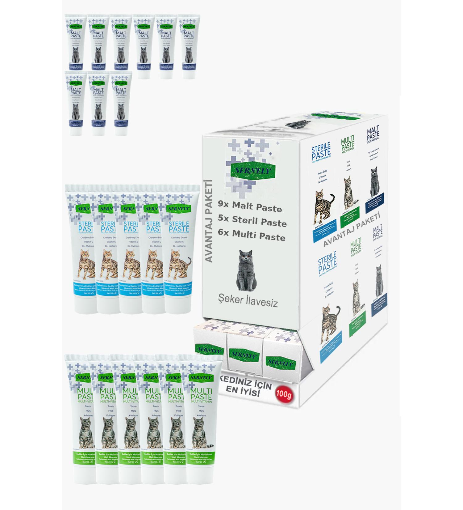 Sernely Cat Malt Advantageous Package (Malt Paste 9x100gr Multi Paste 6x100gr Sterile Paste 5x100gr)-1057