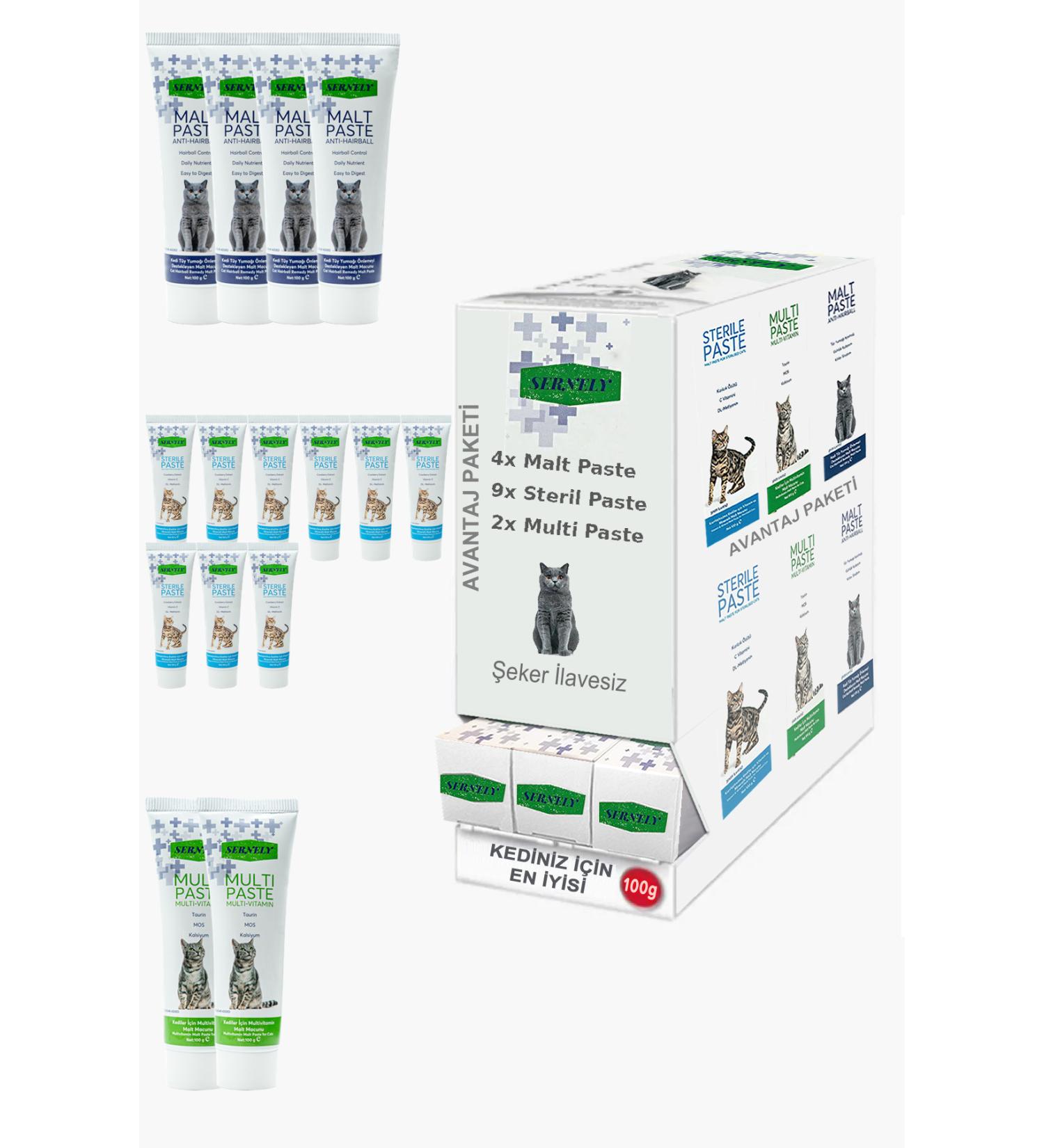 Sernely Cat Malt Advantageous Package (Sterile Paste 9x100gr Malt Paste 4x100gr Multi Paste 2x100gr)-1144