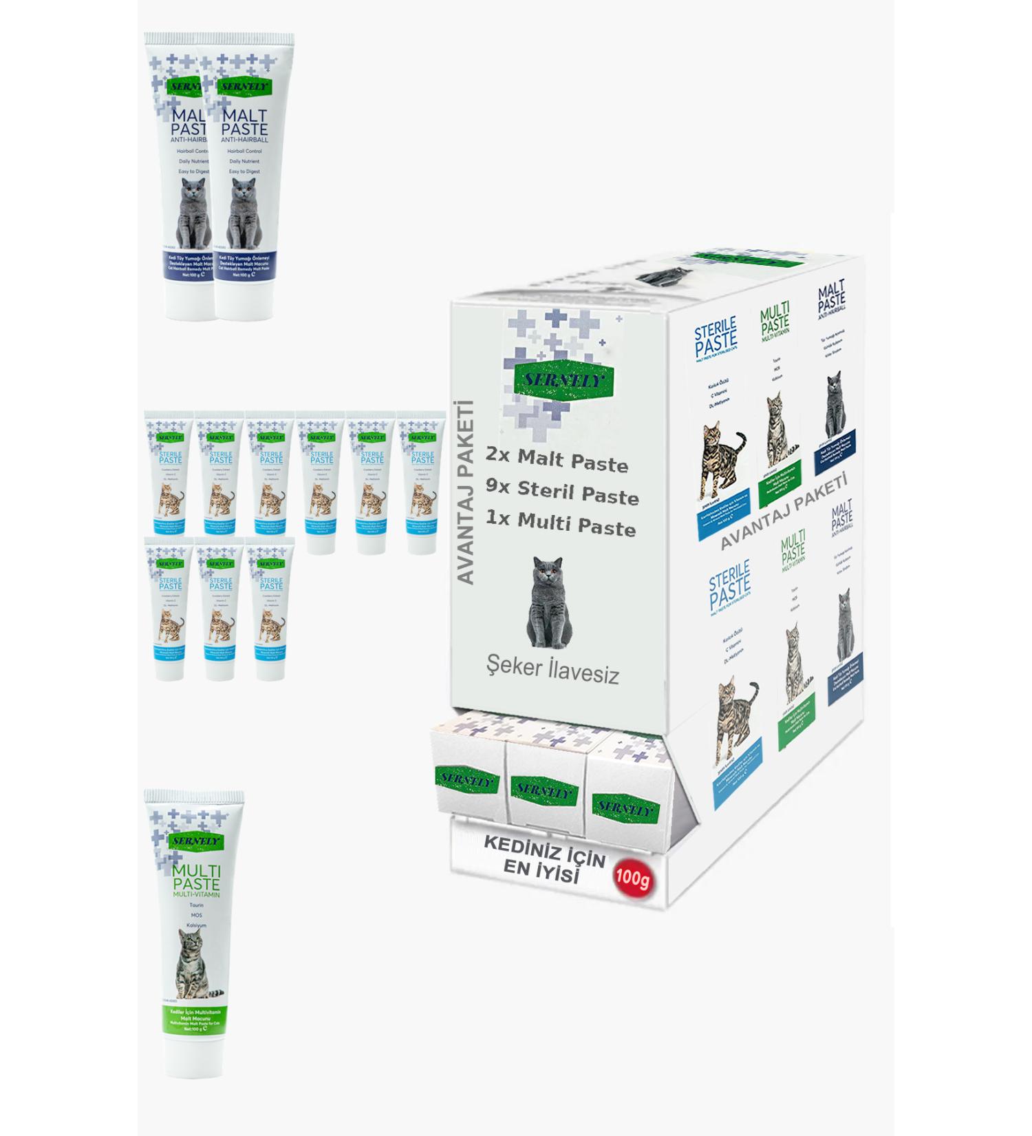 Sernely Cat Malt Advantageous Package (Sterile Paste 9x100gr Malt Paste 2x100gr Multi Paste 1x100gr)-1186
