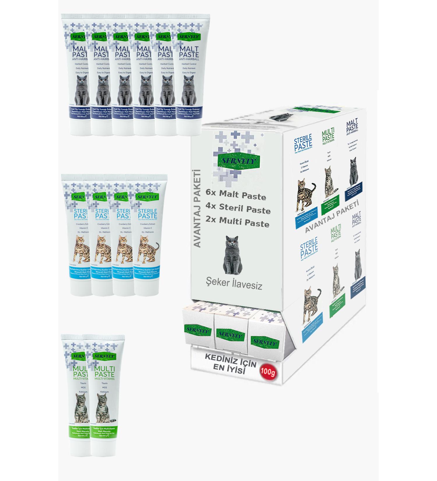 Sernely Cat Vitamin Advantage Package (Malt Paste 6x100gr Sterile Paste 4x100gr Multi Paste 2x100gr)-1567