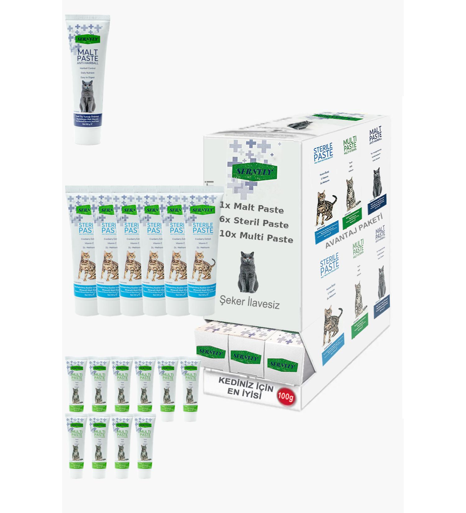 Sernely Cat Malt Advantageous Package (Multi Paste 10x100gr Sterile Paste 6x100gr Malt Paste 1x100gr)-960