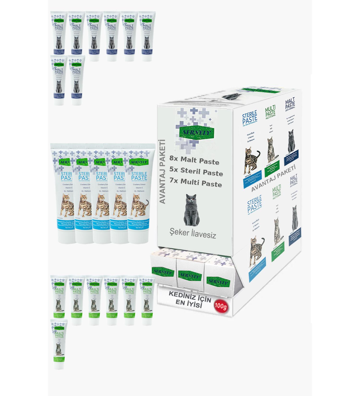 Sernely Cat Malt Advantageous Package (Malt Paste 8x100gr Multi Paste 7x100gr Sterile Paste 5x100gr)-1252