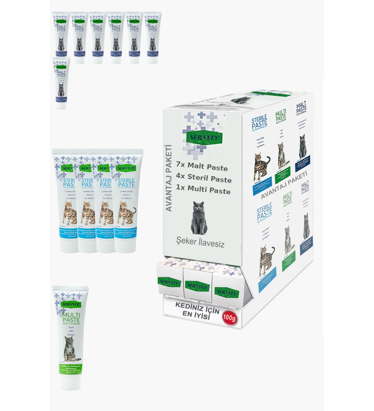 Sernely Cat Vitamin Advantage Package (Malt Paste 7x100gr Sterile Paste 4x100gr Multi Paste 1x100gr)-1503