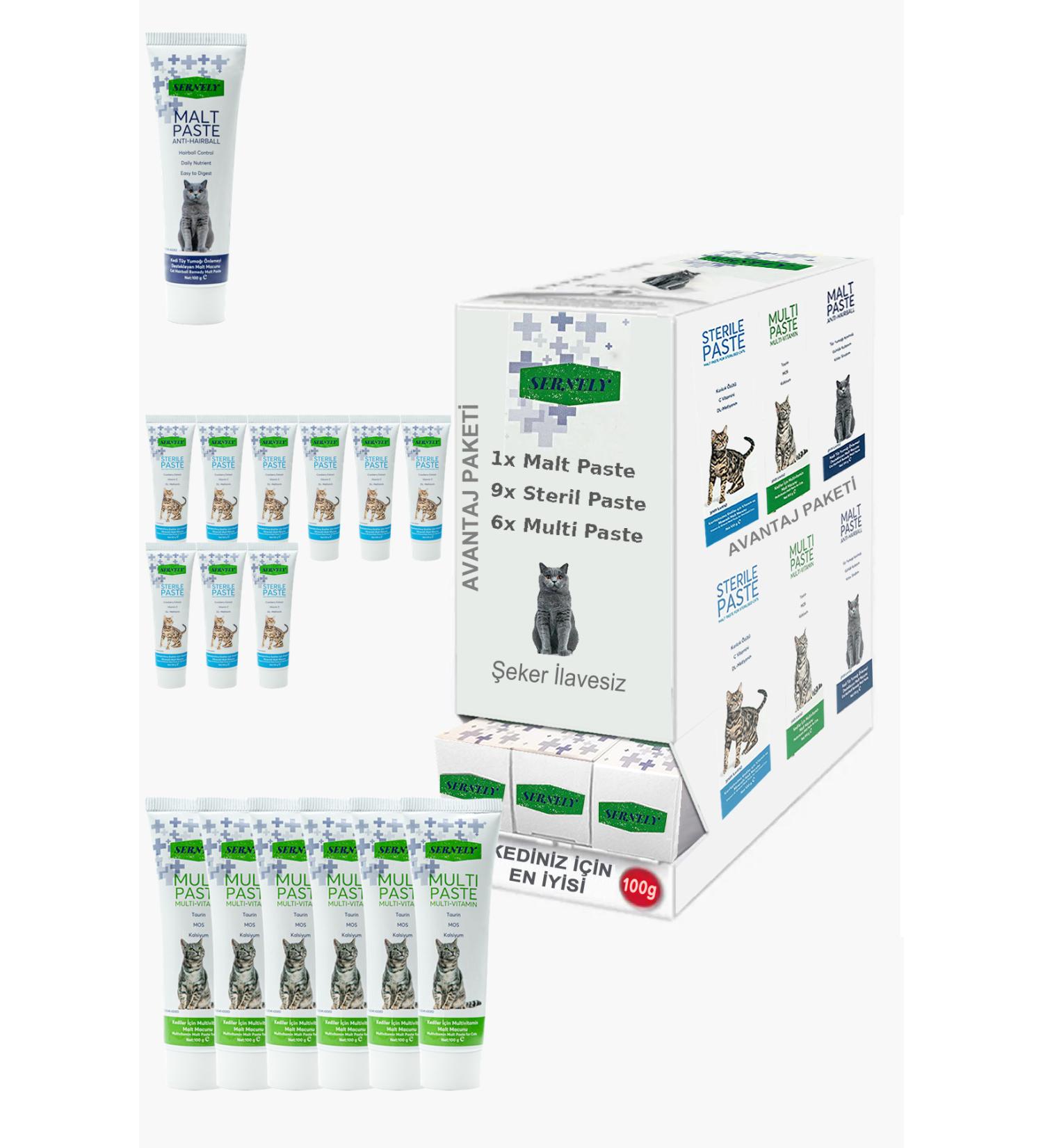 Sernely Cat Malt Advantageous Package (Sterile Paste 9x100gr Multi Paste 6x100gr Malt Paste 1x100gr)-1174