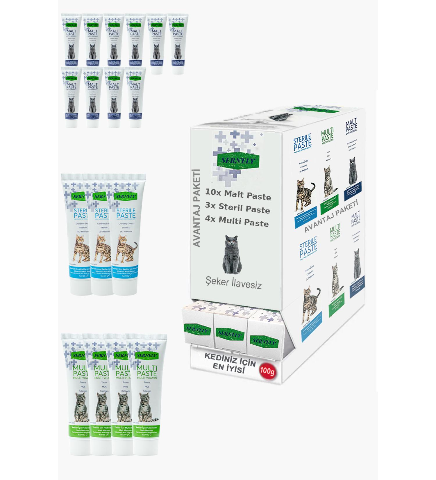 Sernely Cat Malt Advantageous Package (Malt Paste 10x100gr Multi Paste 4x100gr Sterile Paste 3x100gr)-891