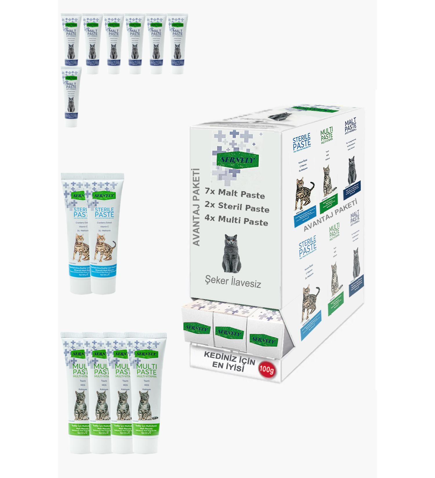 Sernely Cat Malt Advantageous Package (Malt Paste 7x100gr Multi Paste 4x100gr Sterile Paste 2x100gr)-1473
