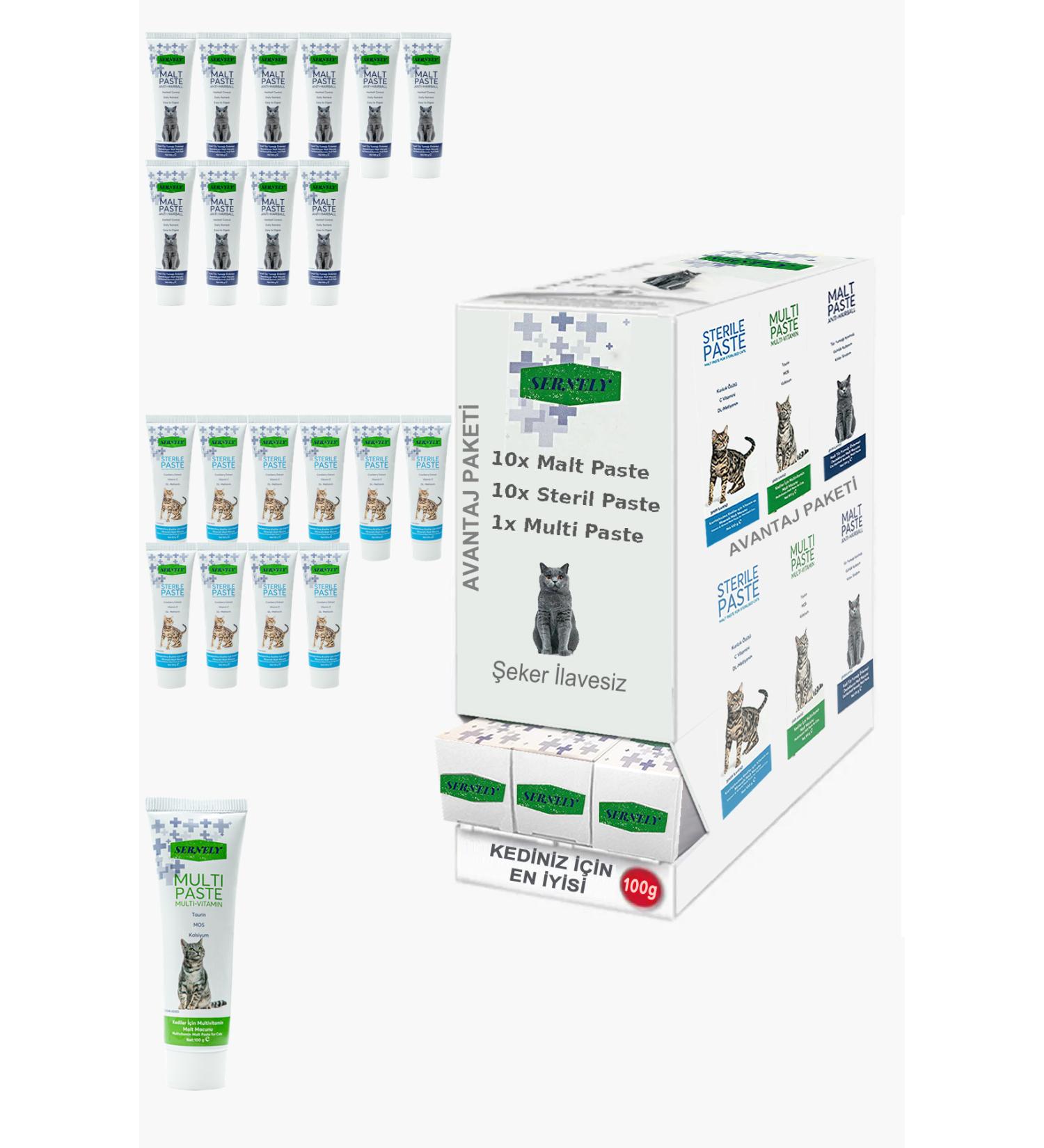 Sernely Cat Malt Advantageous Package (Sterile Paste 10x100gr Malt Paste 10x100gr Multi Paste 1x100gr)-990