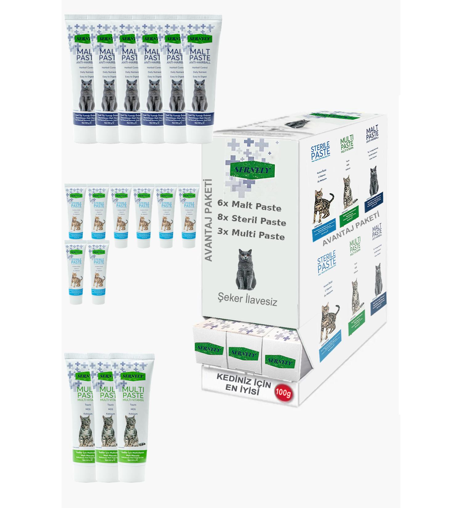 Sernely Cat Malt Advantageous Package (Sterile Paste 8x100gr Malt Paste 6x100gr Multi Paste 3x100gr)-1293