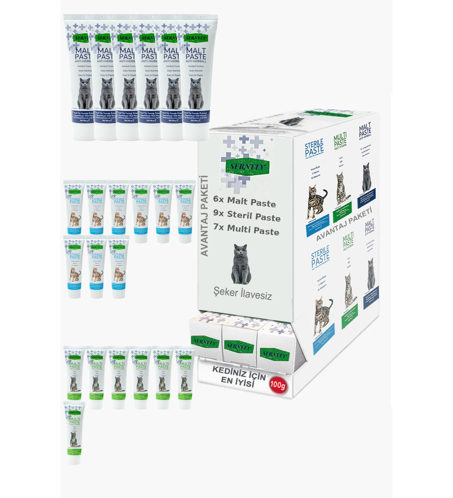 Sernely Cat Malt Advantageous Package (Sterile Paste 9x100gr Multi Paste 7x100gr Malt Paste 6x100gr)-1020