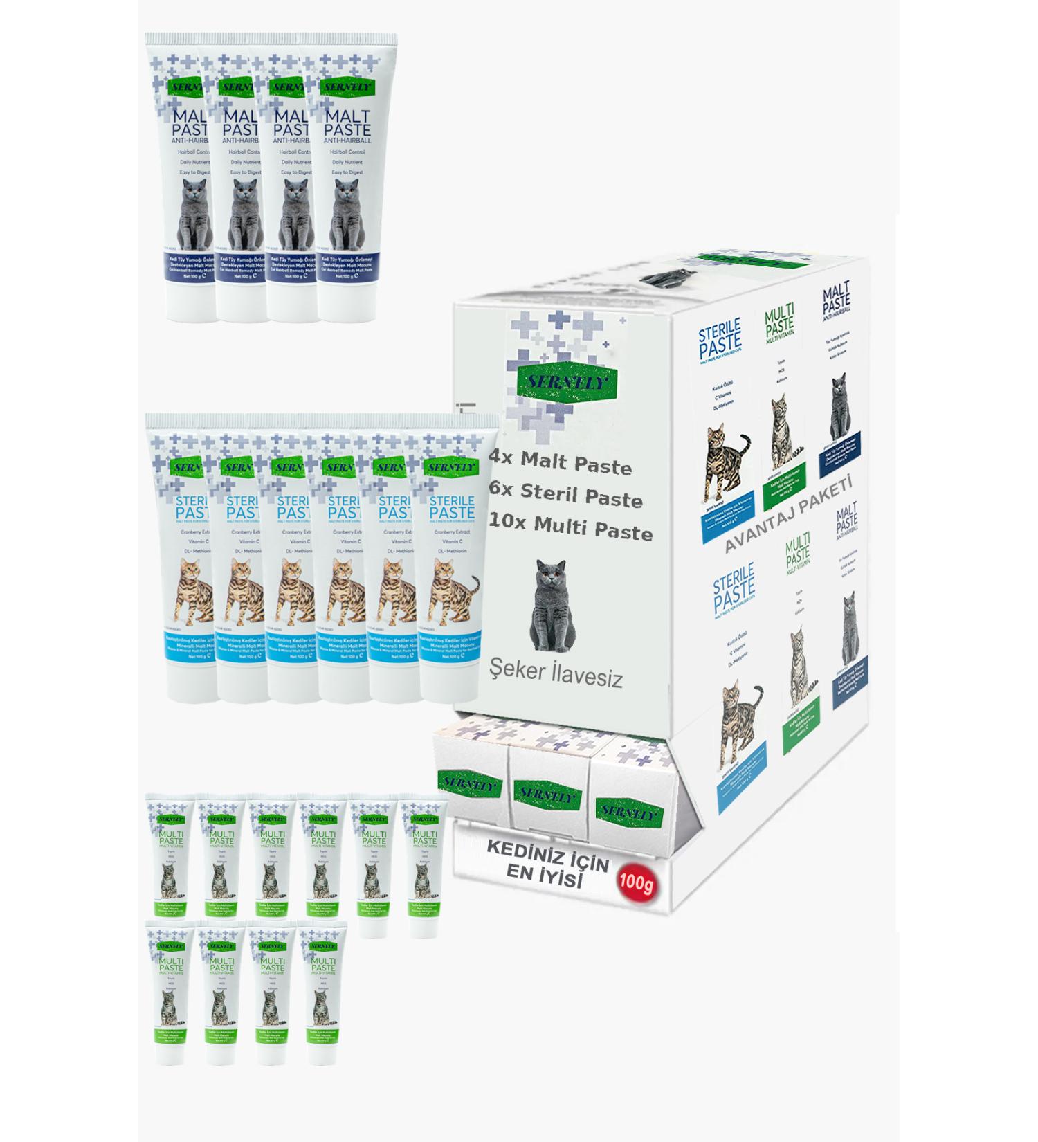 Sernely Cat Malt Advantageous Package (Multi Paste 10x100gr Sterile Paste 6x100gr Malt Paste 4x100gr)-828