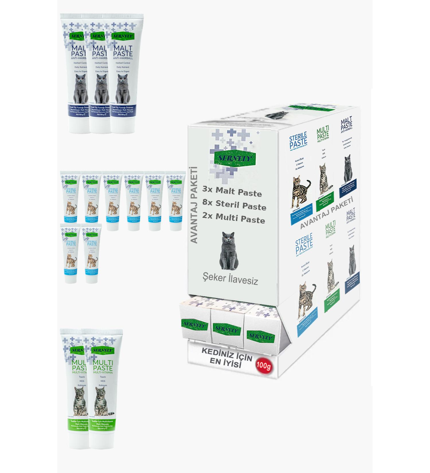 Sernely Cat Malt Advantageous Package (Sterile Paste 8x100gr Malt Paste 3x100gr Multi Paste 2x100gr)-1321