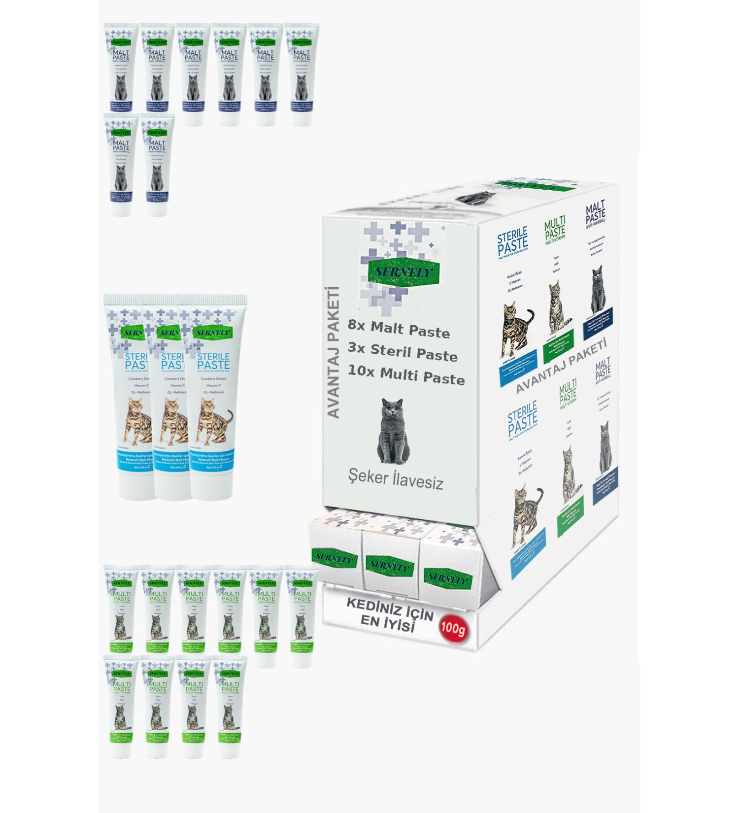 Sernely Cat Malt Advantageous Package (Multi Paste 10x100gr Malt Paste 8x100gr Sterile Paste 3x100gr)-880