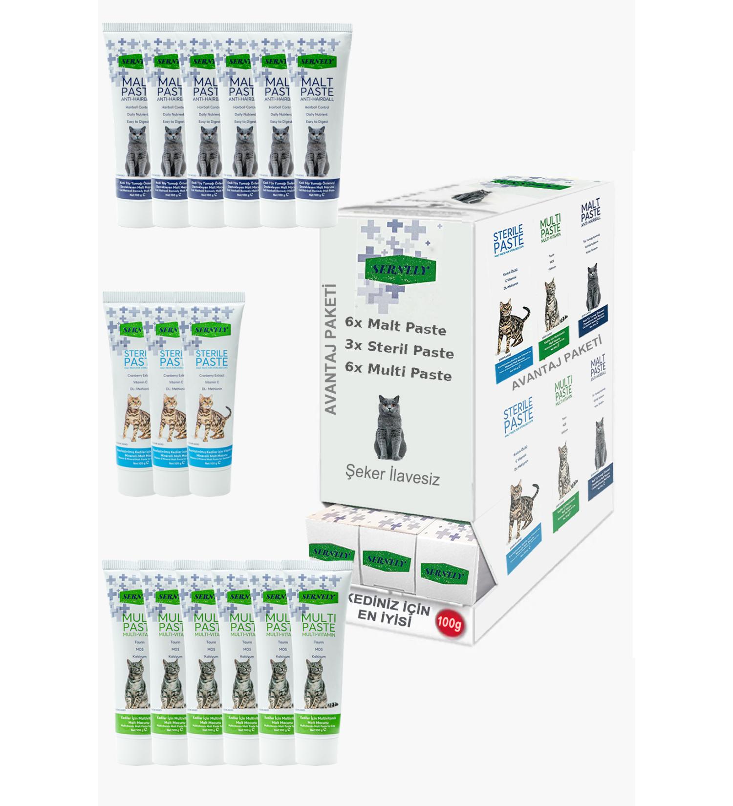 Sernely Cat Vitamin Advantage Package (Multi Paste 6x100gr Malt Paste 6x100gr Sterile Paste 3x100gr)-1549
