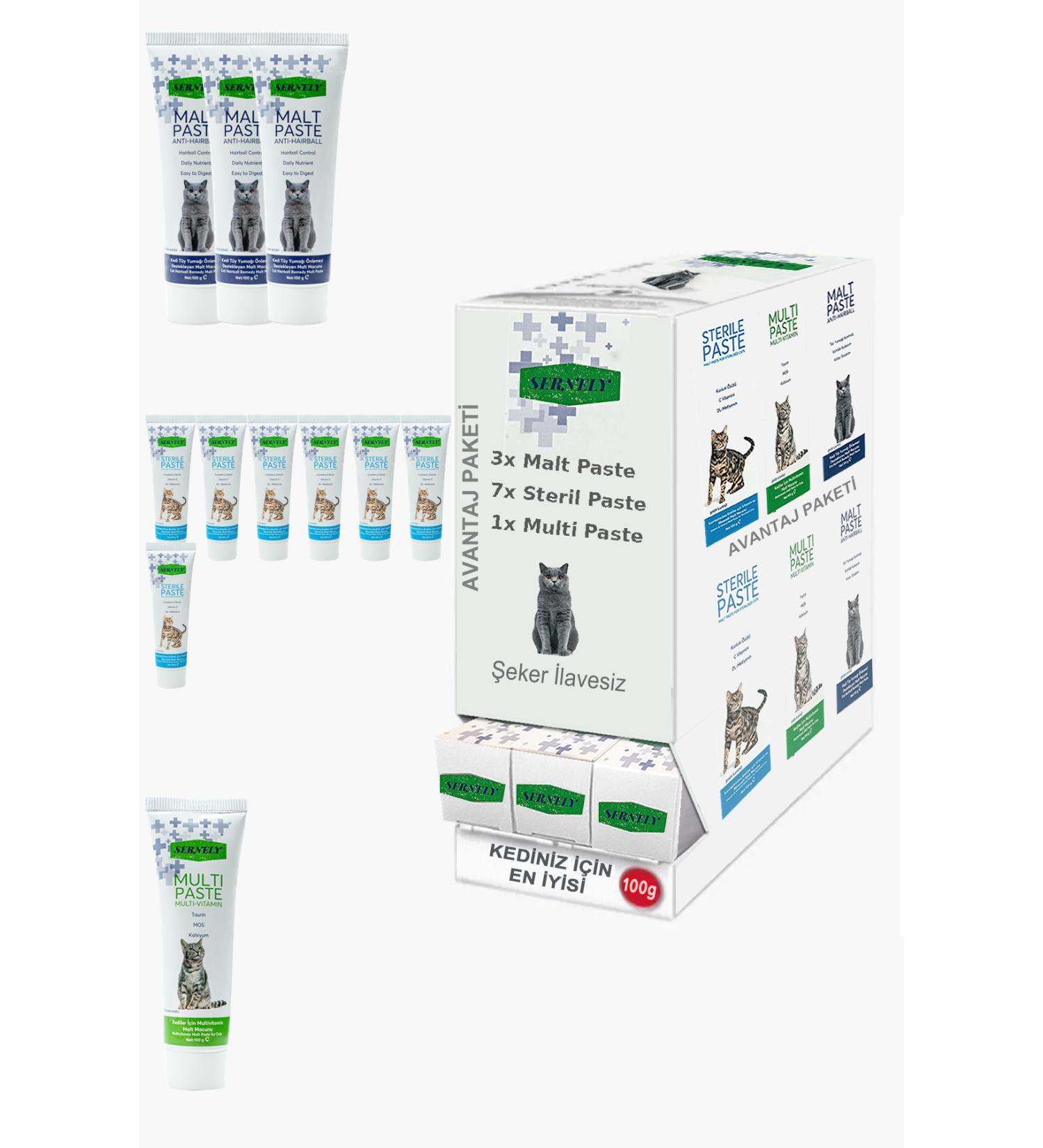 Sernely Cat Malt Advantageous Package (Sterile Paste 7x100gr Malt Paste 3x100gr Multi Paste 1x100gr)-1492