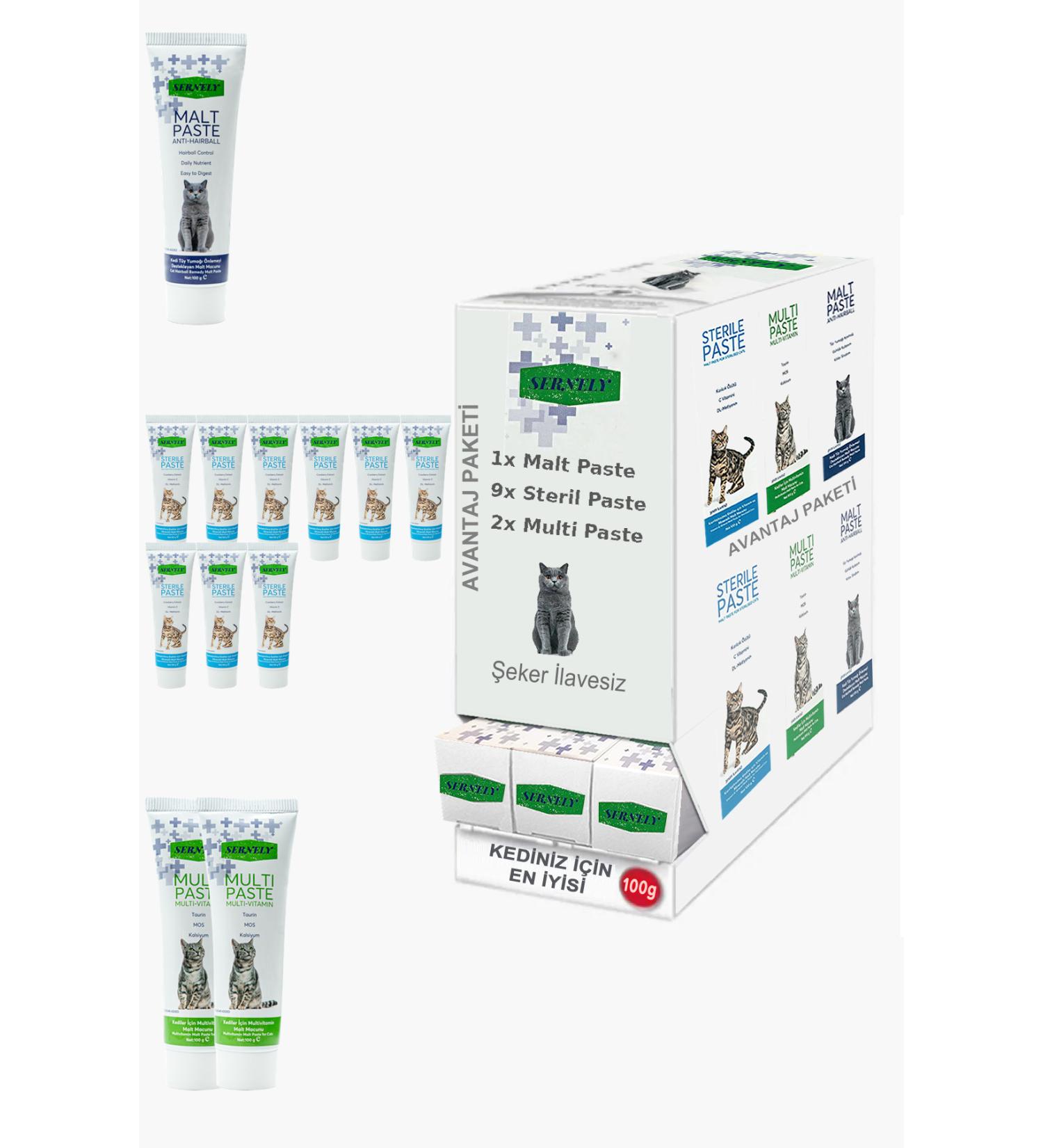 Sernely Cat Malt Advantageous Package (Sterile Paste 9x100gr Multi Paste 2x100gr Malt Paste 1x100gr)-1170