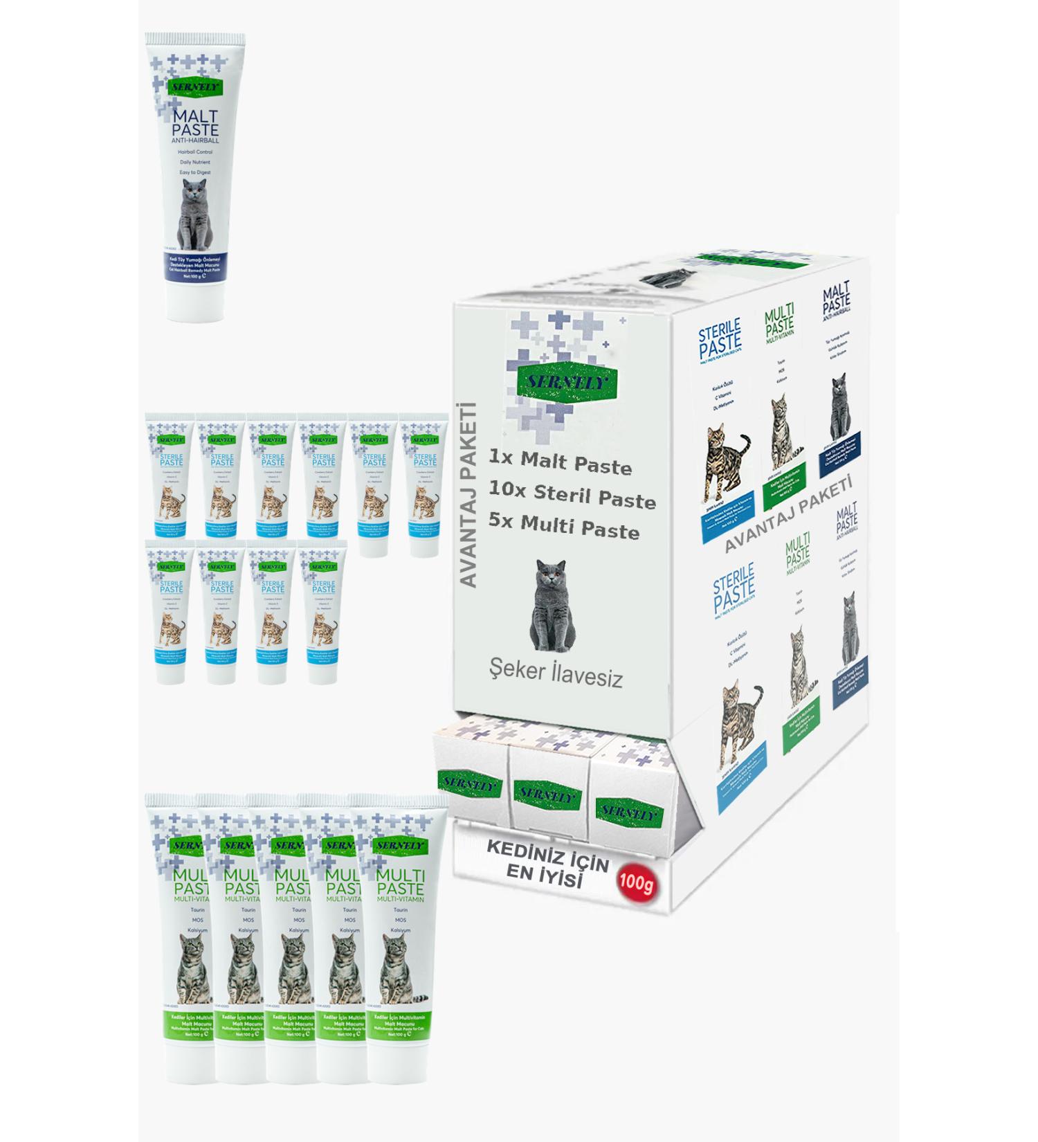 Sernely Cat Malt Advantageous Package (Sterile Paste 10x100gr Multi Paste 5x100gr Malt Paste 1x100gr)-950