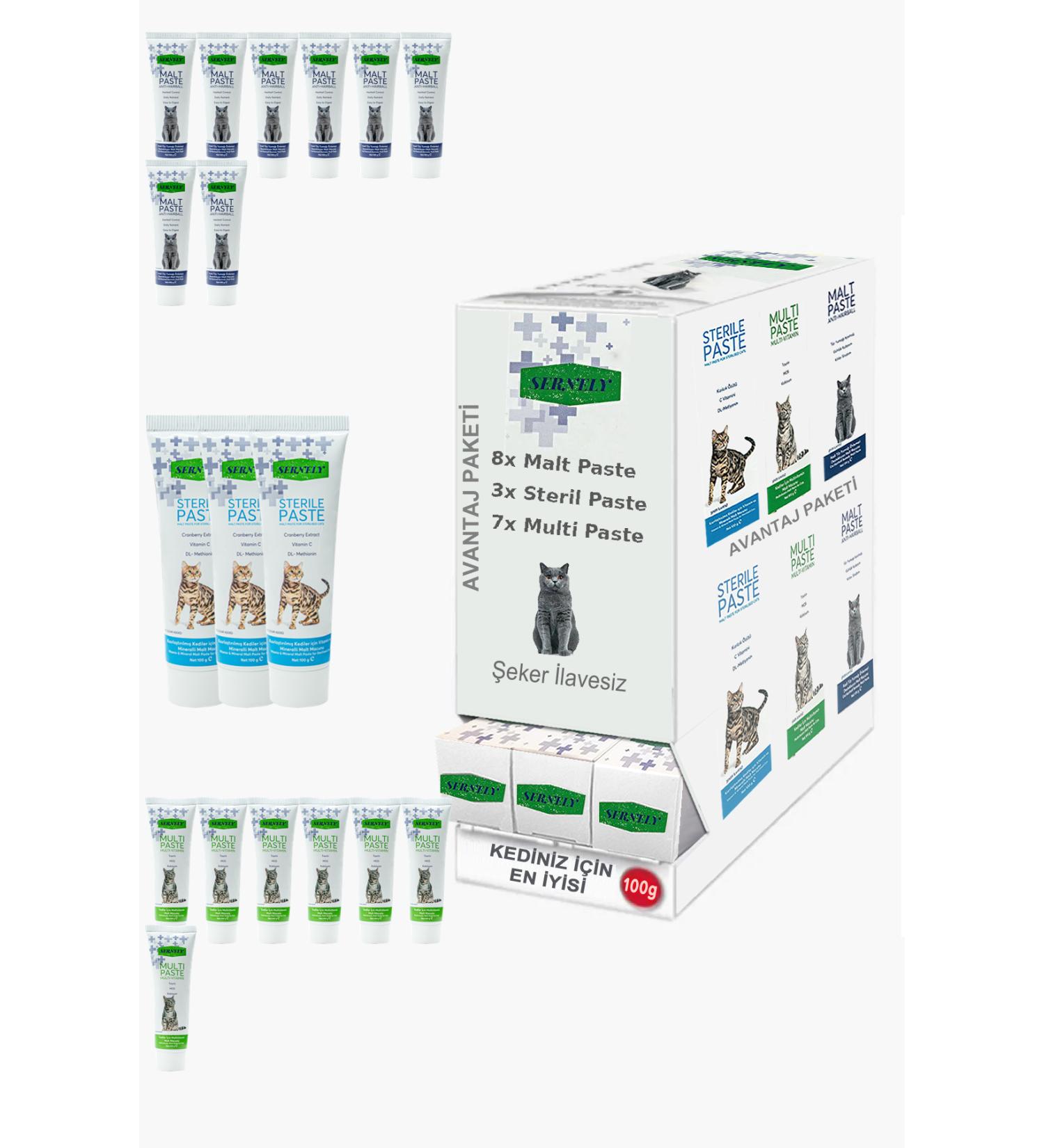 Sernely Cat Malt Advantageous Package (Malt Paste 8x100gr Multi Paste 7x100gr Sterile Paste 3x100gr)-1306