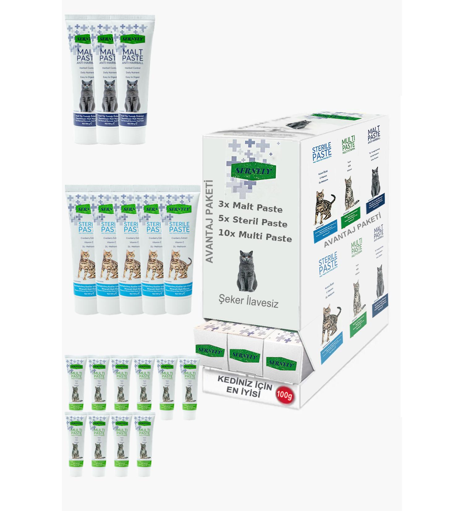 Sernely Cat Malt Advantageous Package (Multi Paste 10x100gr Sterile Paste 5x100gr Malt Paste 3x100gr)-865