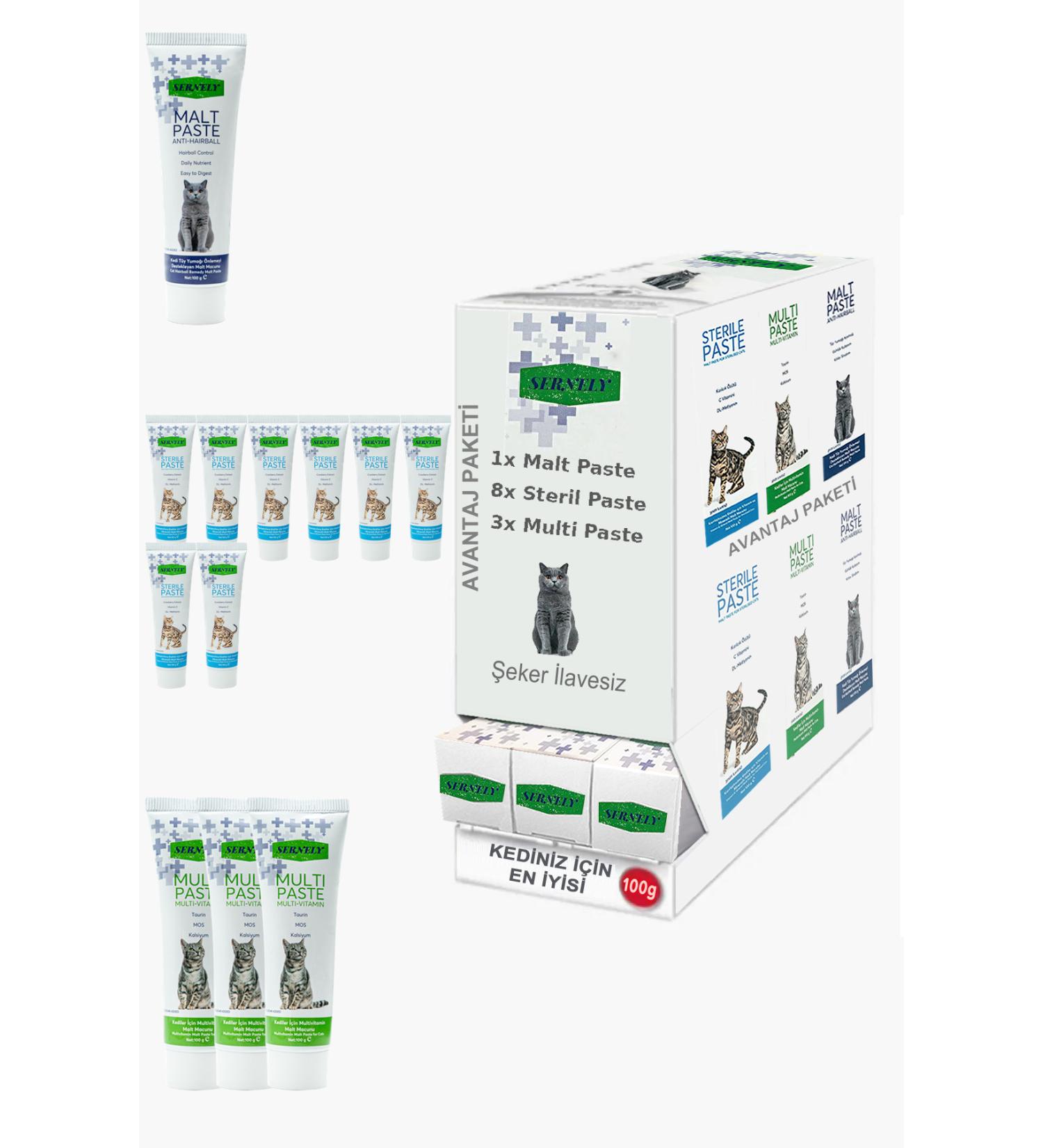 Sernely Cat Malt Advantageous Package (Sterile Paste 8x100gr Multi Paste 3x100gr Malt Paste 1x100gr)-1346