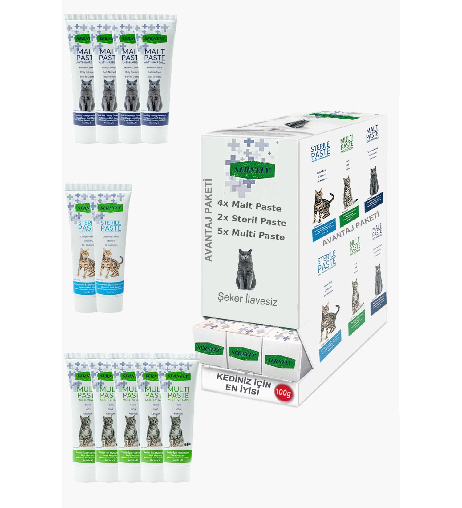 Sernely Cat Vitamin Advantage Package (Multi Paste 5x100gr Malt Paste 4x100gr Sterile Paste 2x100gr)-1633