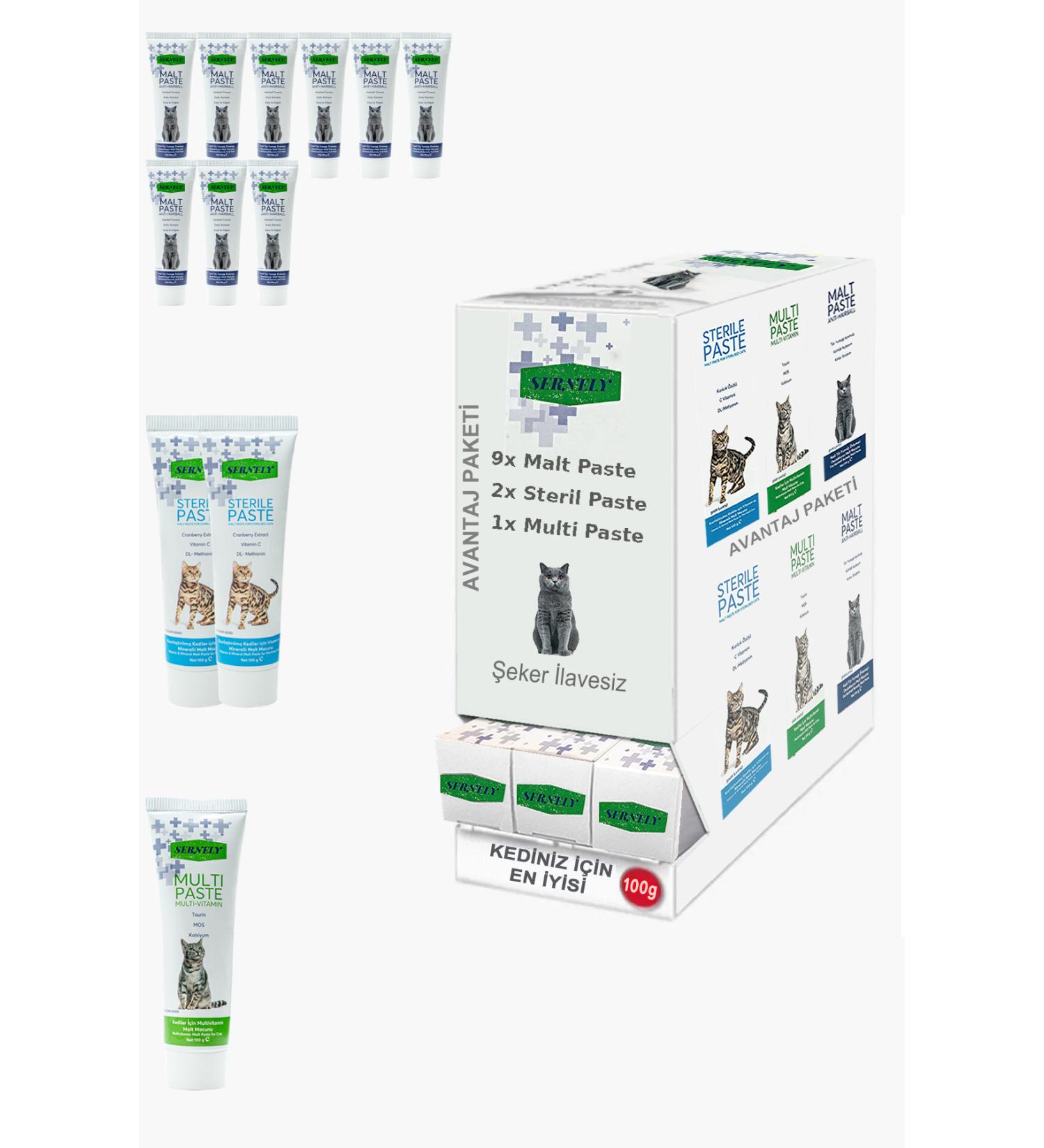 Sernely Cat Malt Advantageous Package (Malt Paste 9x100gr Sterile Paste 2x100gr Multi Paste 1x100gr)-1201