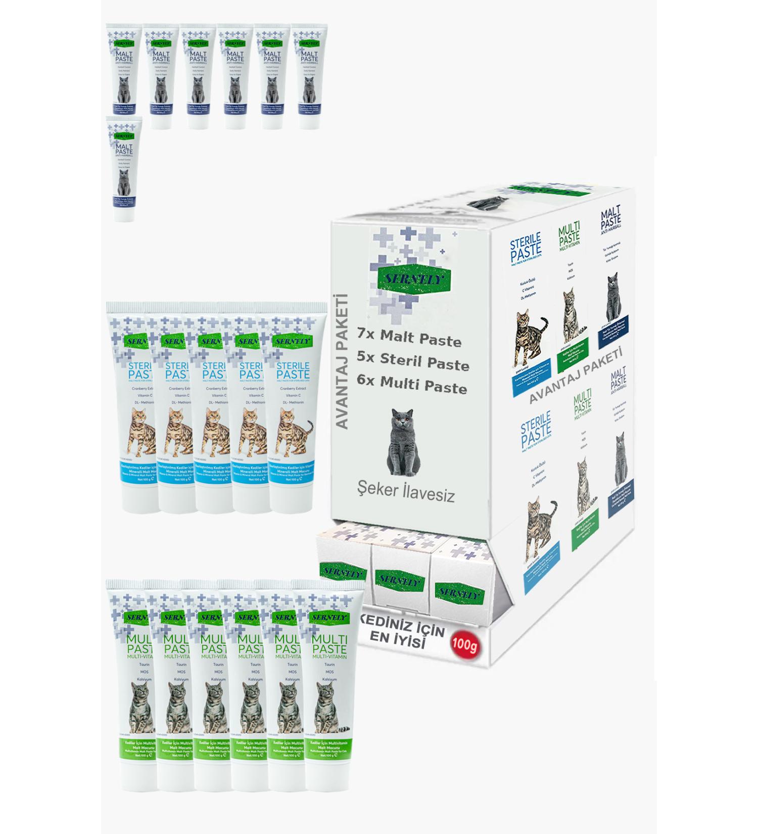 Sernely Cat Malt Advantageous Package (Malt Paste 7x100gr Multi Paste 6x100gr Sterile Paste 5x100gr)-1403