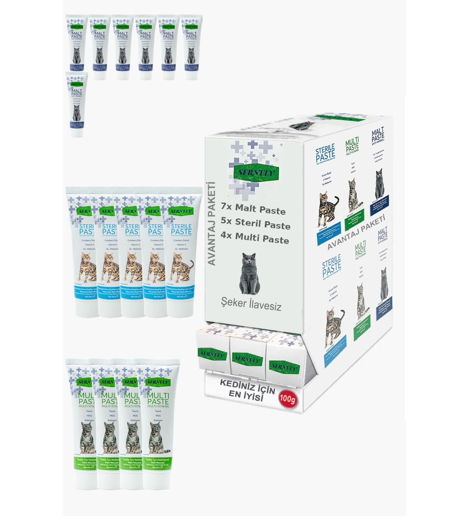 Sernely Cat Malt Advantageous Package (Malt Paste 7x100gr Sterile Paste 5x100gr Multi Paste 4x100gr)-1417