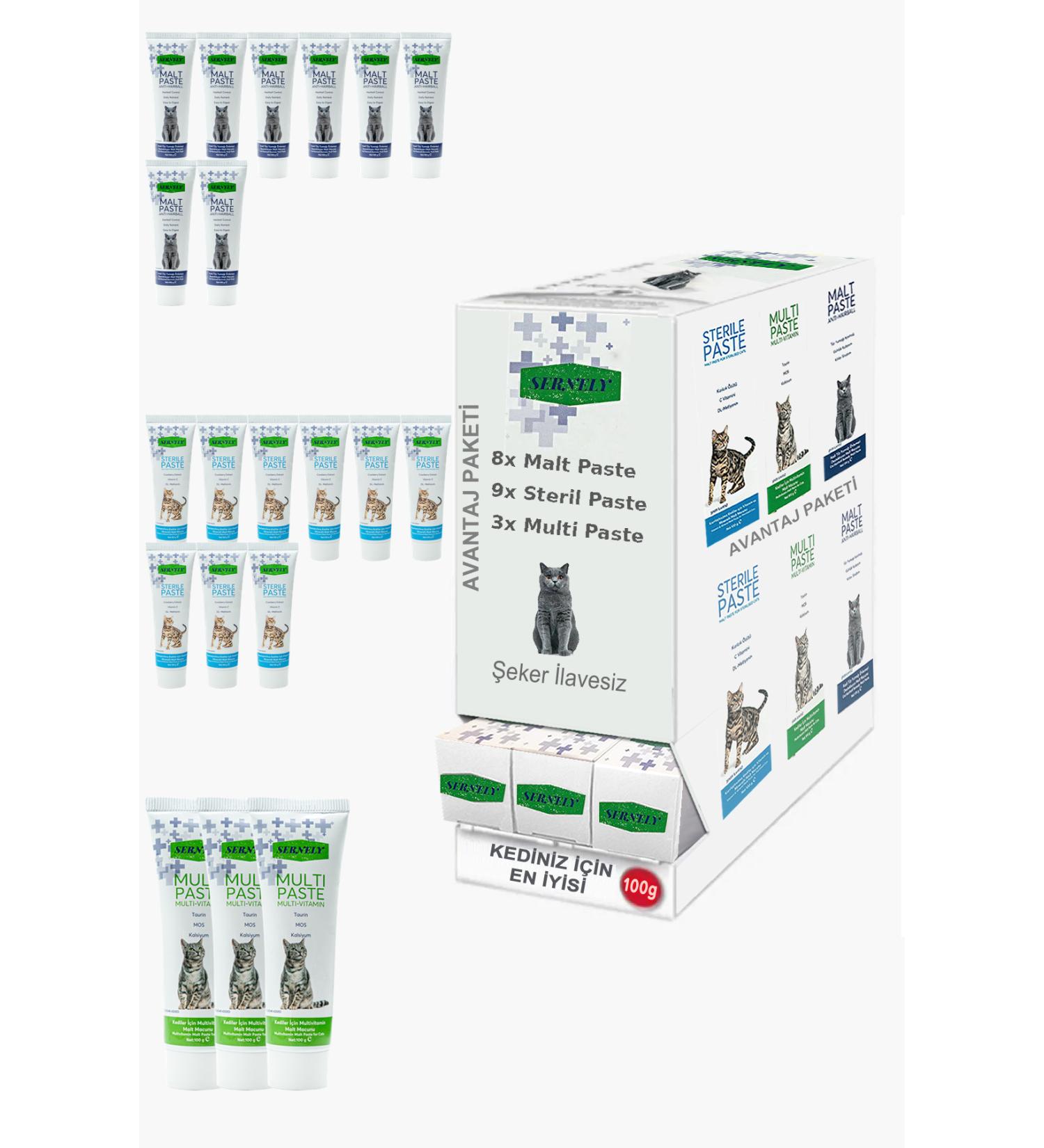 Sernely Cat Malt Advantageous Package (Sterile Paste 9x100gr Malt Paste 8x100gr Multi Paste 3x100gr)-1112