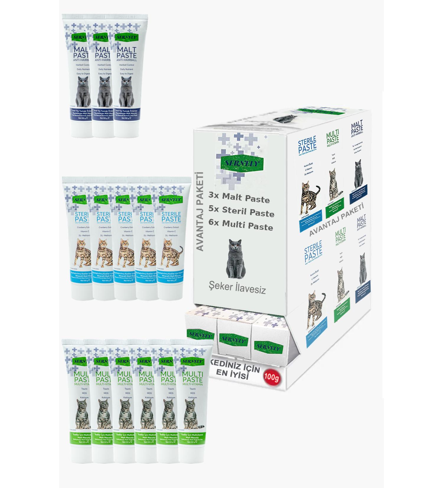 Sernely Cat Vitamin Advantage Package (Multi Paste 6x100gr Sterile Paste 5x100gr Malt Paste 3x100gr)-1537